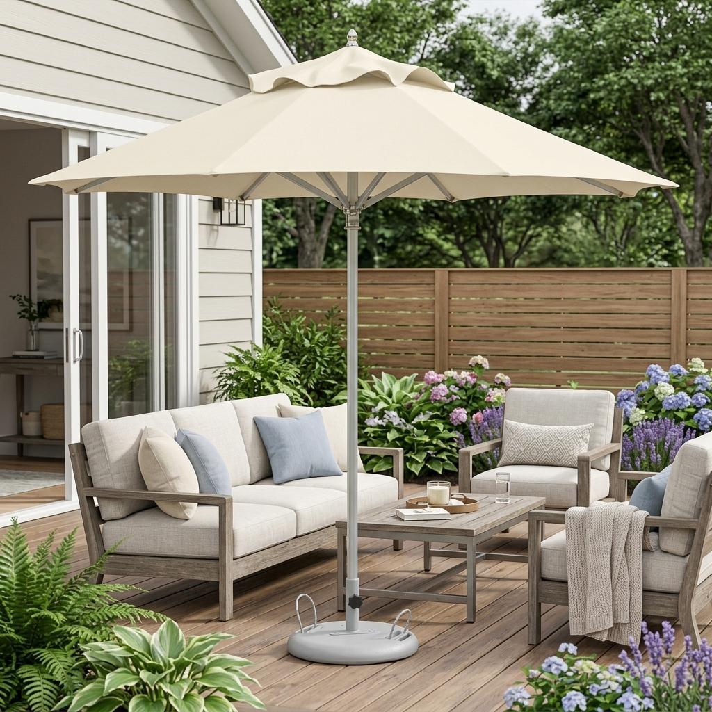 102" Ecru Polyester Round Market Patio Umbrella