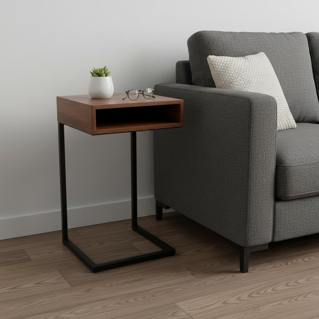 24" Gold And Natural Solid Wood Square End Table