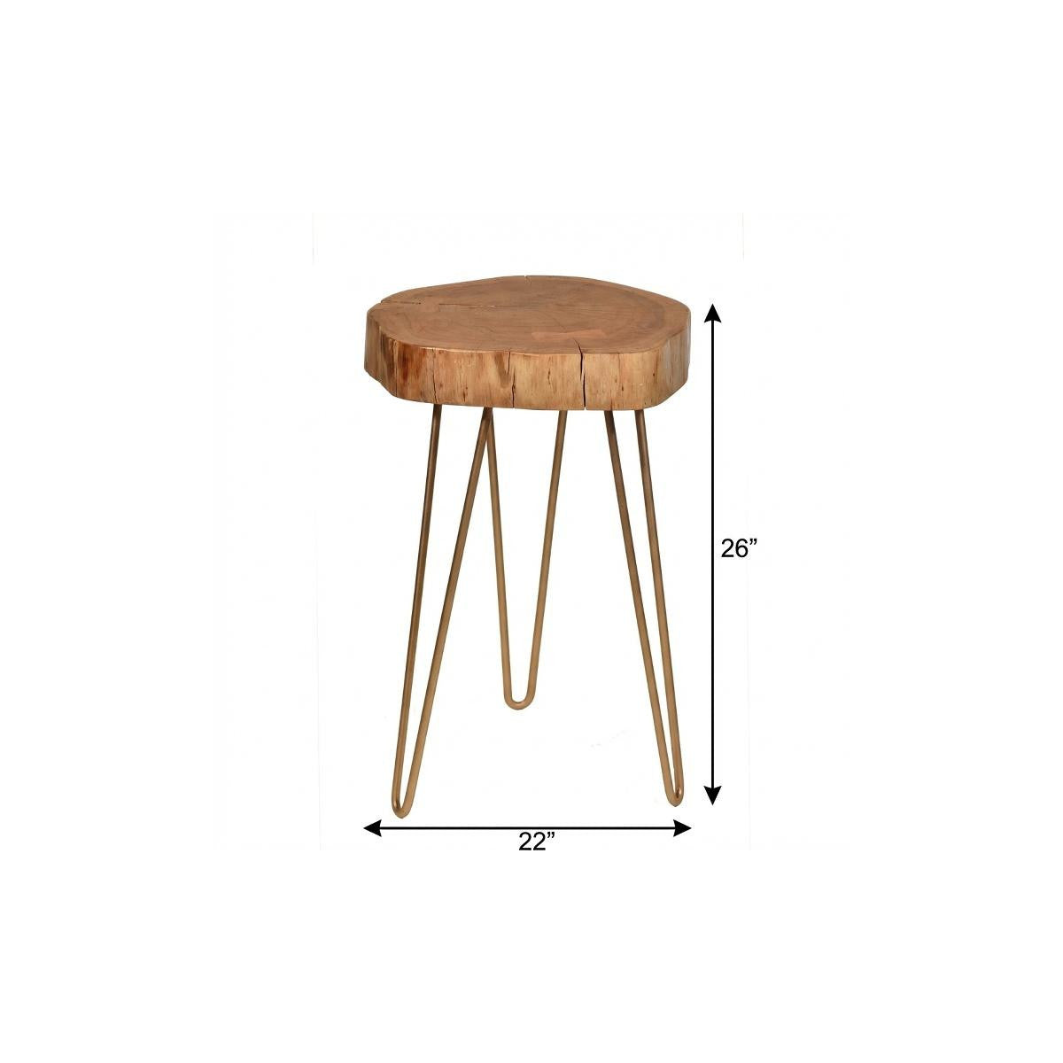 26" Gold And Natural Solid Wood Round End Table