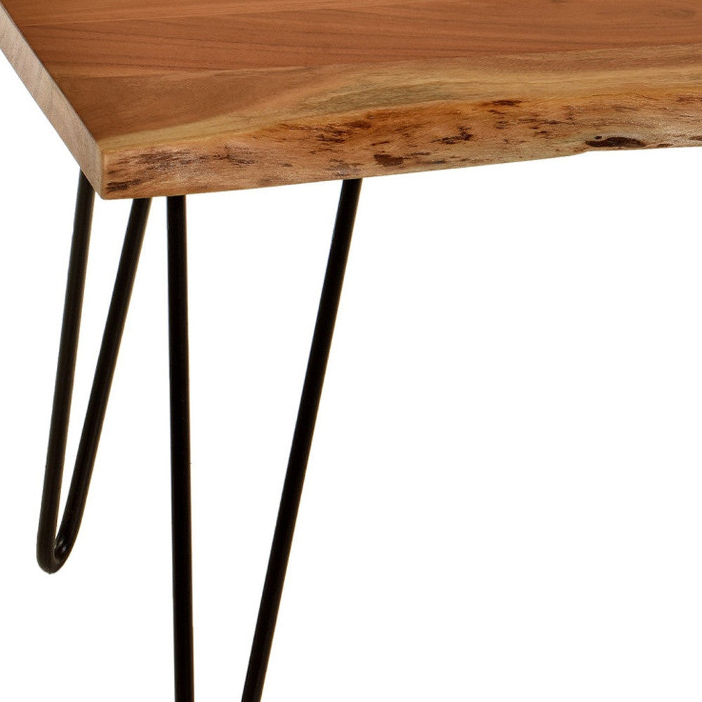 42" Natural And Black Solid Wood And Iron Coffee Table