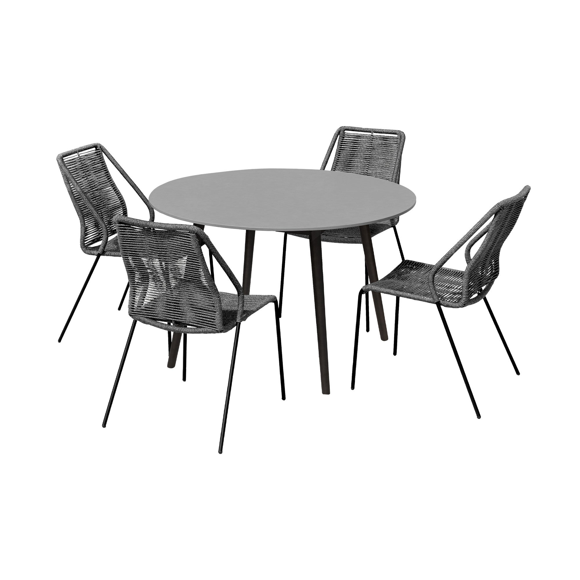 Five Piece Gray and Gray and Black Round Stone Dining Set with Four Chairs