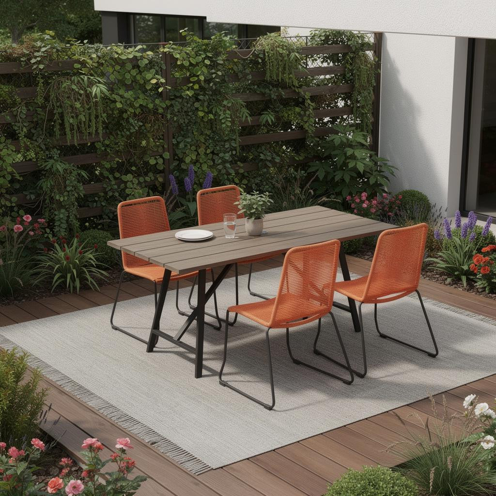 Five Piece Brown and Black Solid Wood Dining Set with Four Chairs