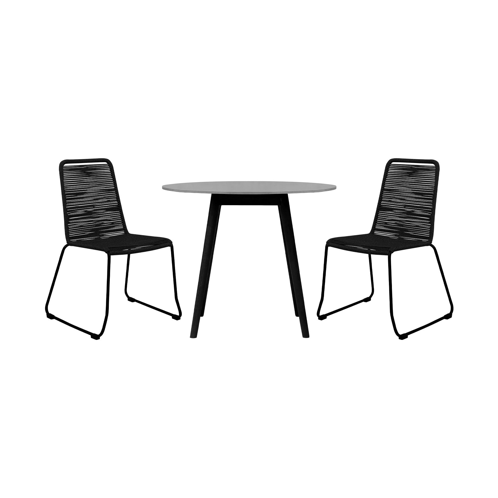 Three Piece Gray and Black Round Stone Dining Set with Two Chairs