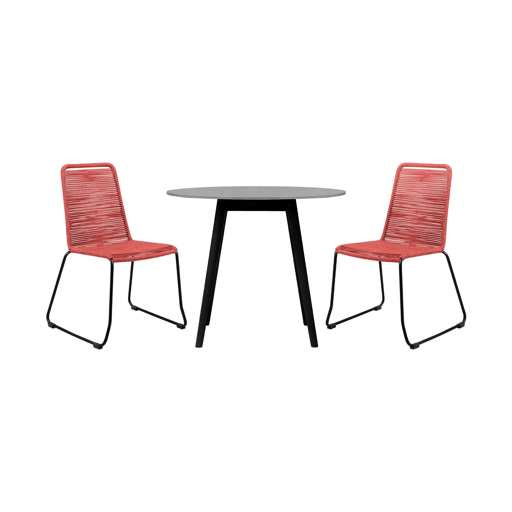 Three Piece Gray and Black Round Stone Dining Set with Two Chairs