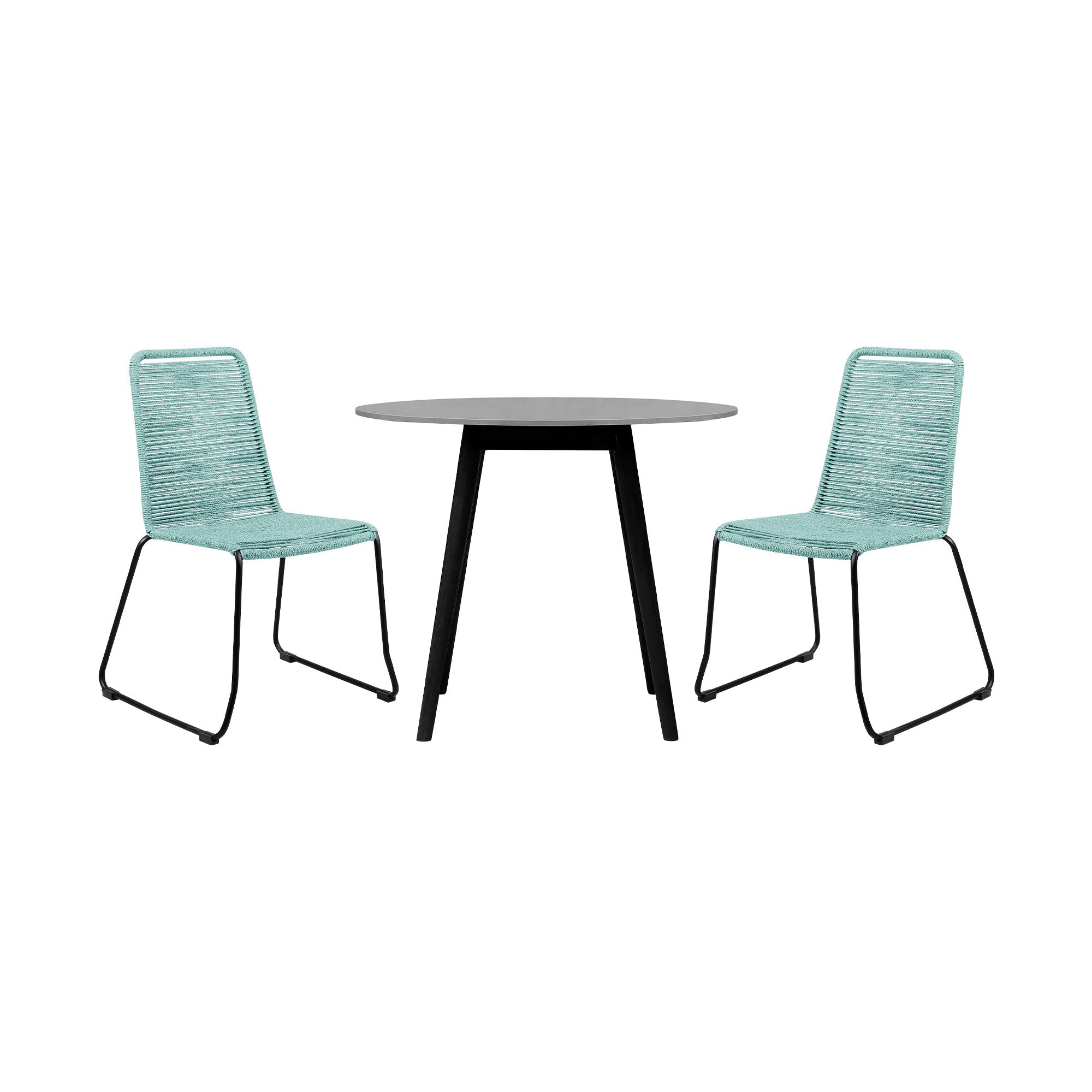 Three Piece Gray and Black Round Stone Dining Set with Two Chairs