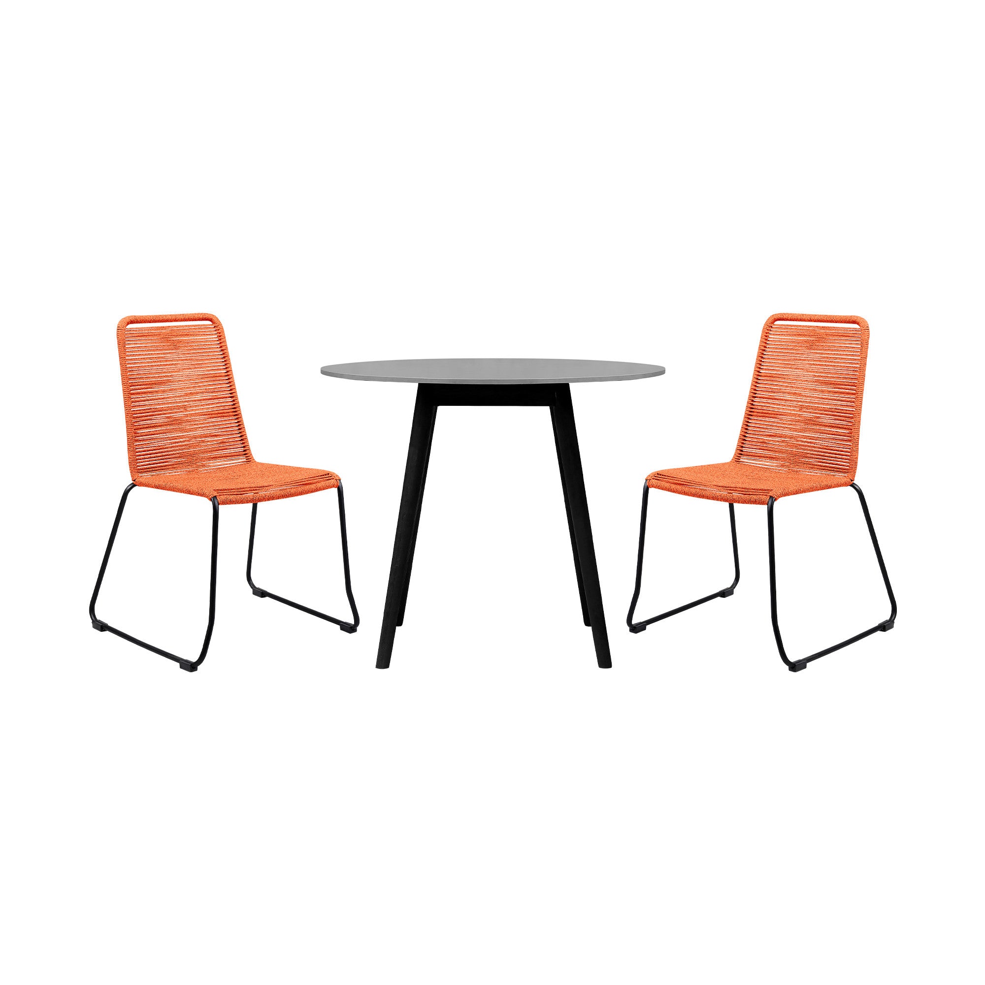 Three Piece Gray and Black Round Stone Dining Set with Two Chairs
