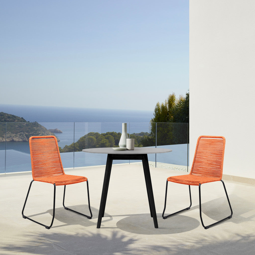 Three Piece Gray and Black Round Stone Dining Set with Two Chairs