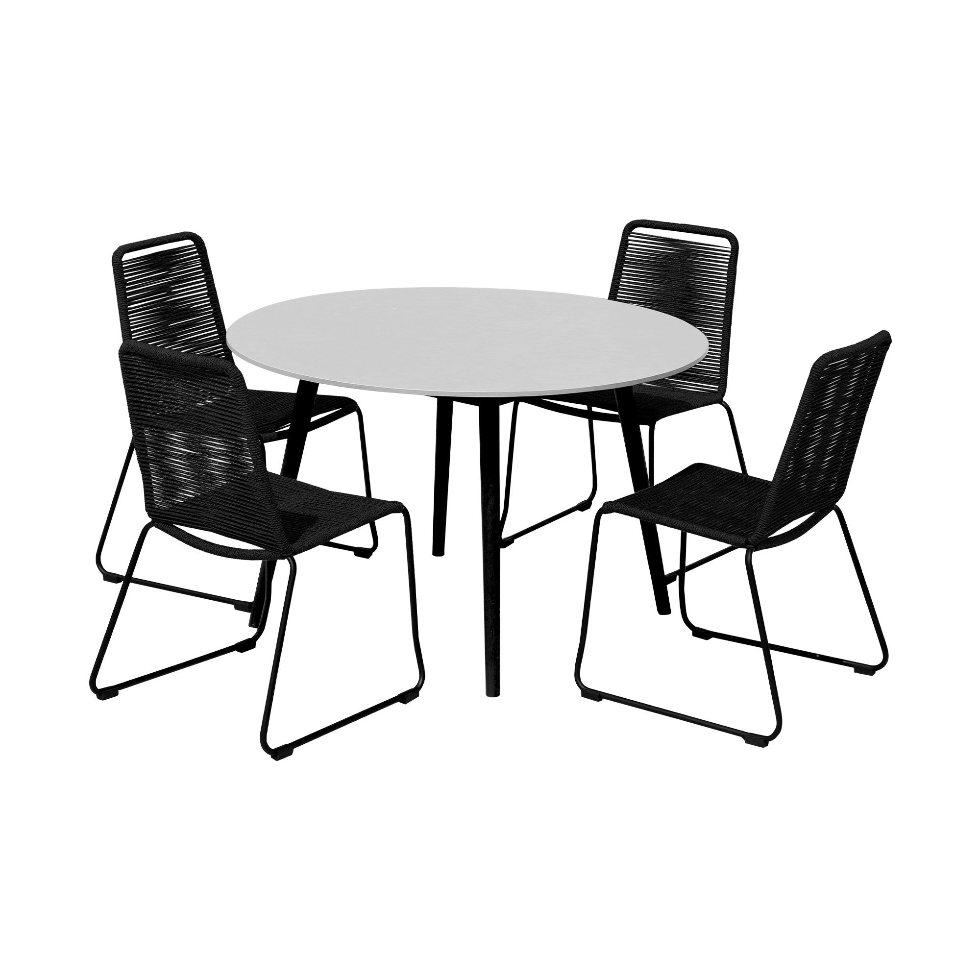 Five Piece Gray and Black Round Stone Dining Set with Four Chairs