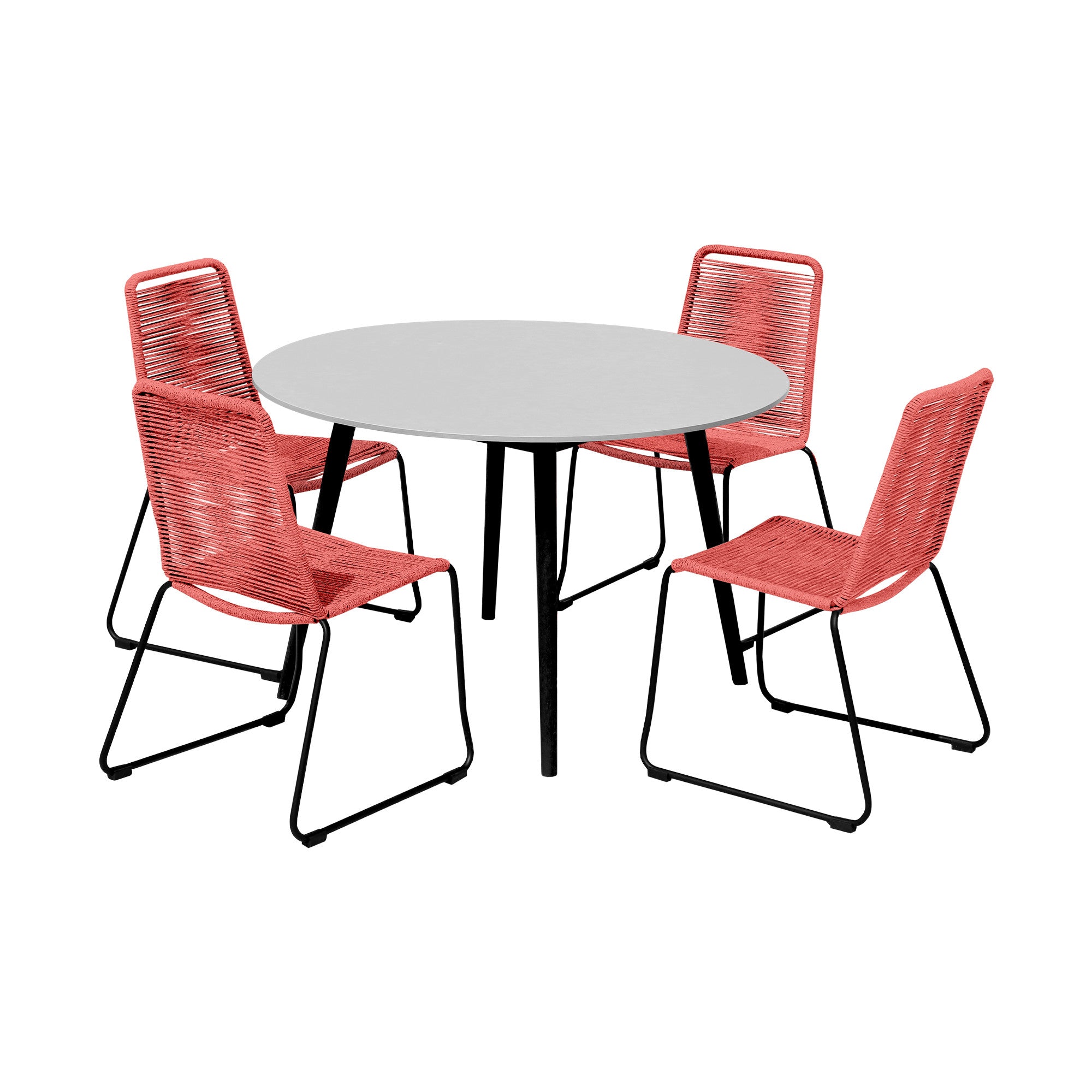 Five Piece Gray and Black Round Stone Dining Set with Four Chairs