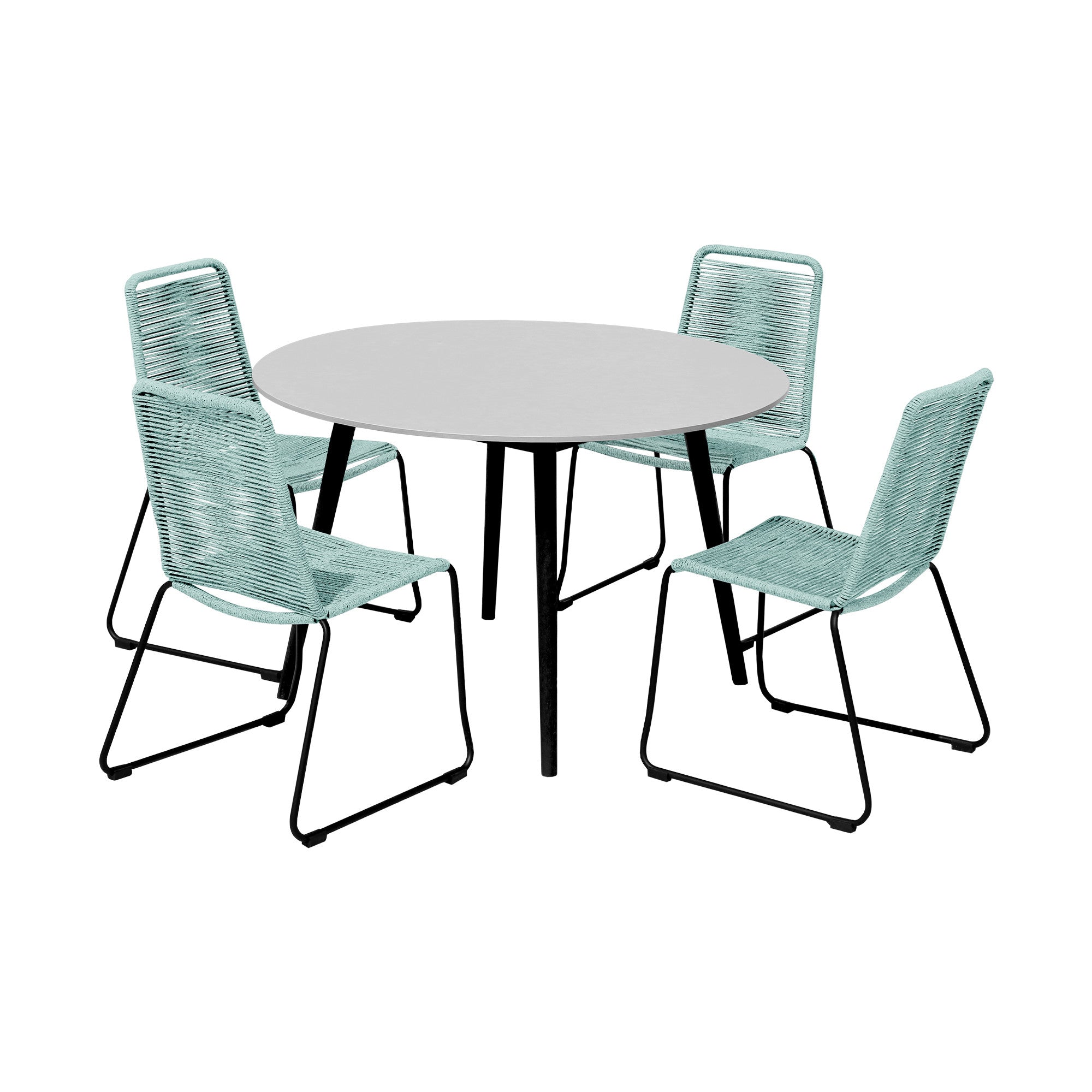 Five Piece Gray and Black Round Stone Dining Set with Four Chairs