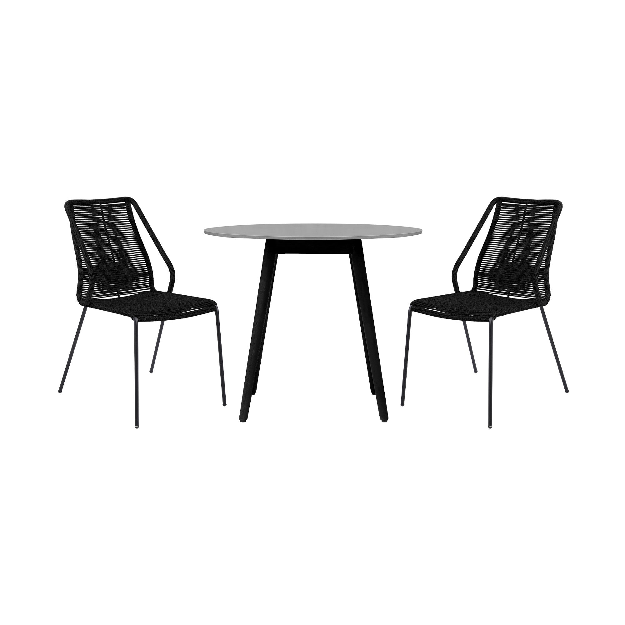 Three Piece Gray and Black Round Stone Dining Set with Two Chairs