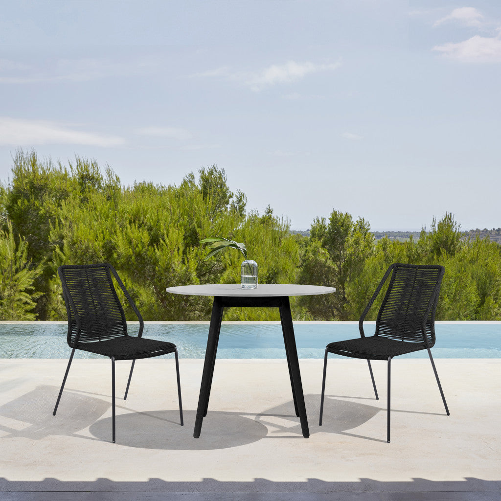 Three Piece Gray and Black Round Stone Dining Set with Two Chairs