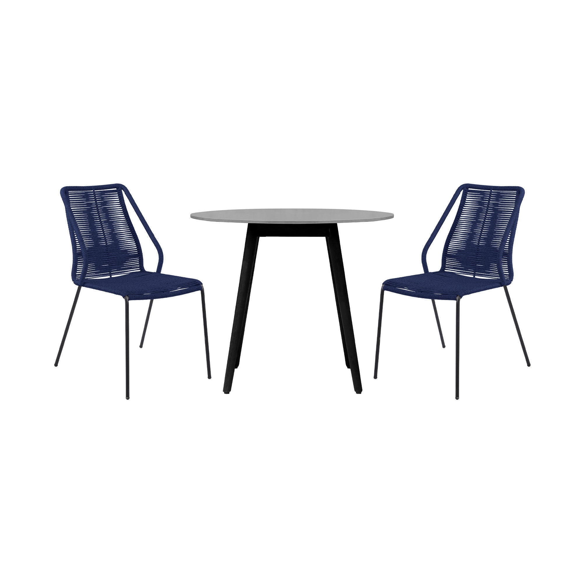 Three Piece Gray and Black Round Stone Dining Set with Two Chairs
