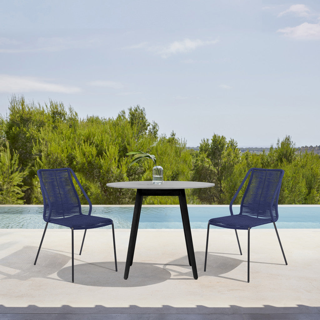 Three Piece Gray and Black Round Stone Dining Set with Two Chairs