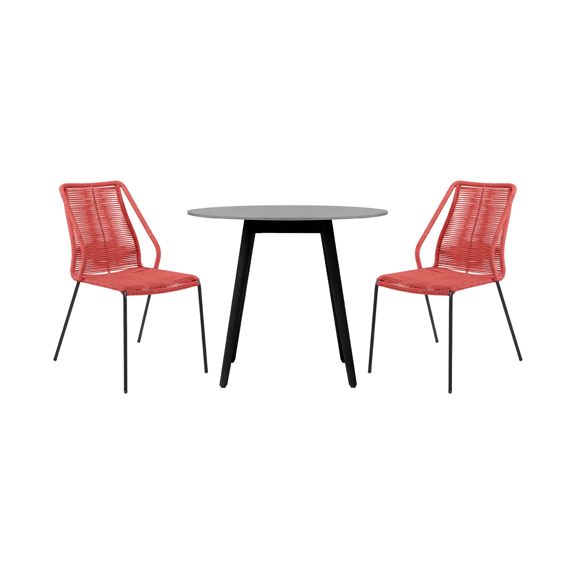 Three Piece Gray and Black Round Stone Dining Set with Two Chairs