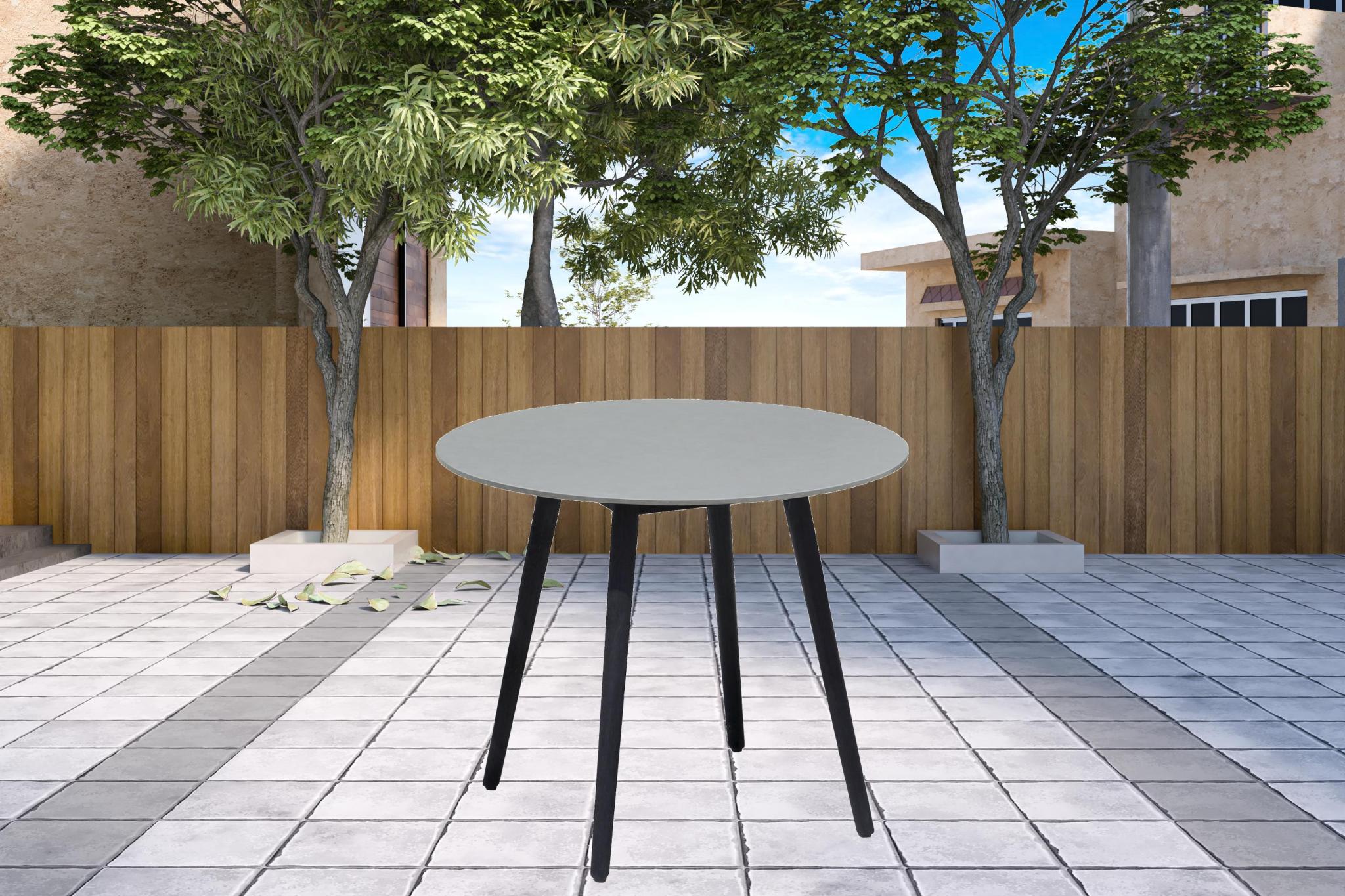 Three Piece Gray and Black Round Stone Dining Set with Two Chairs