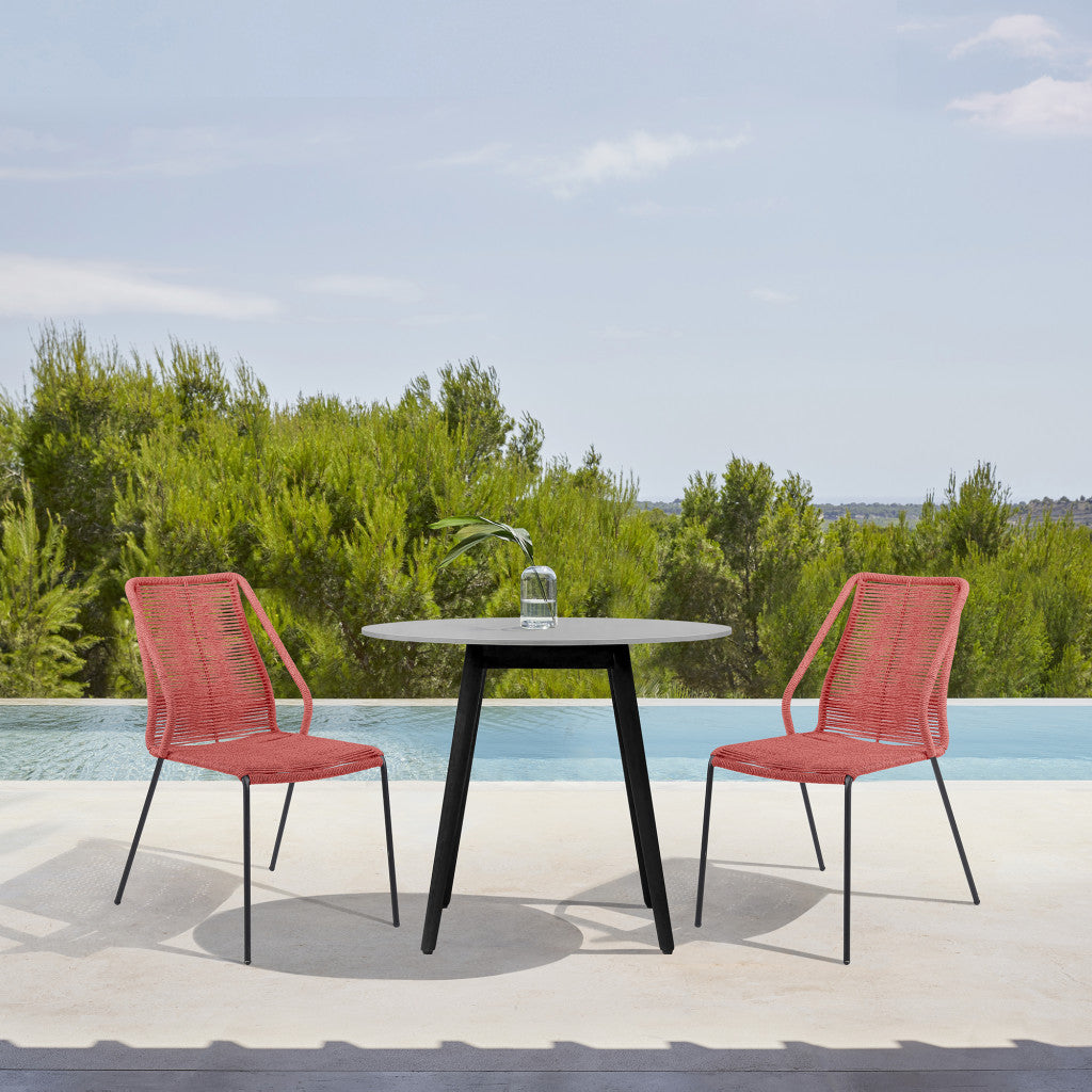 Three Piece Gray and Black Round Stone Dining Set with Two Chairs