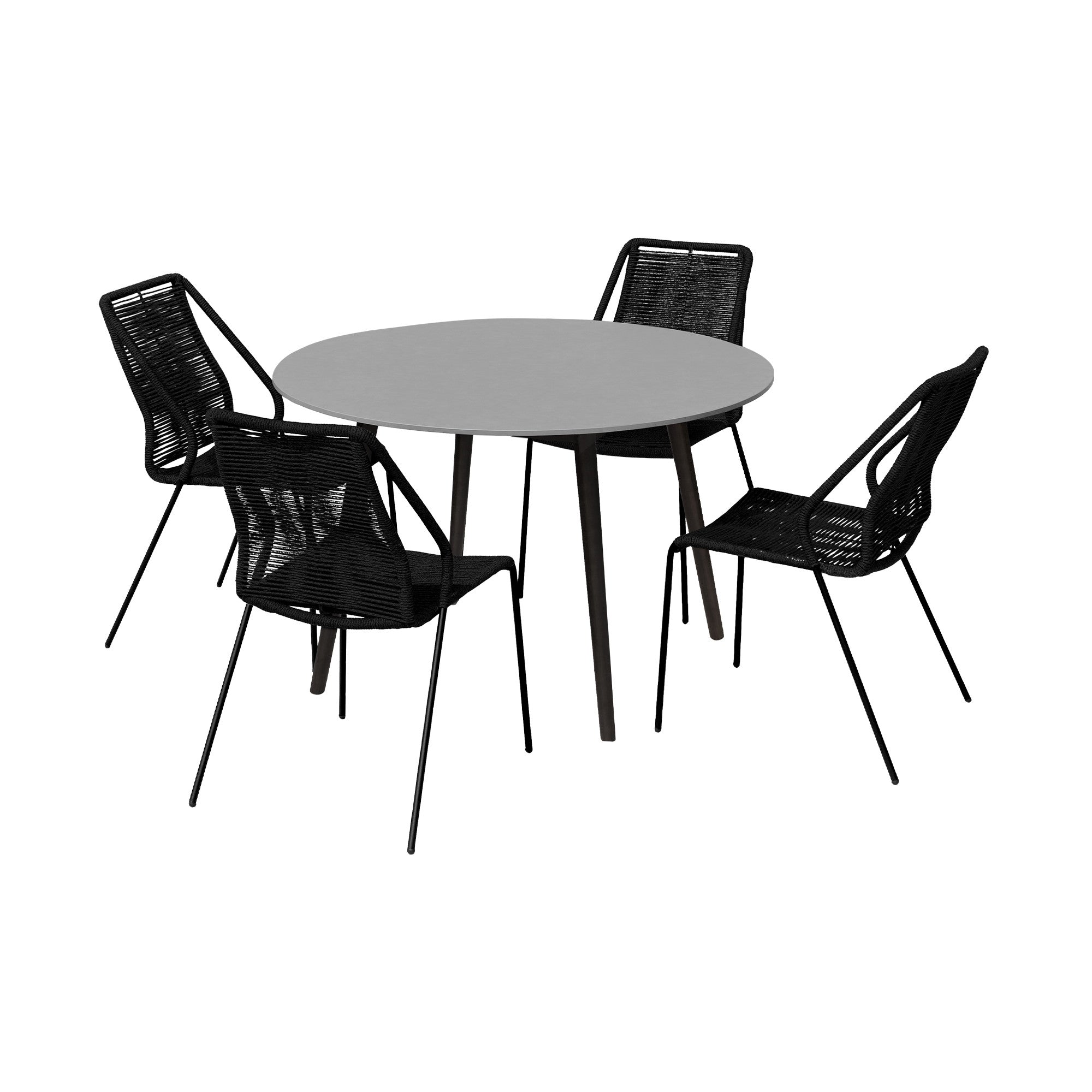 Five Piece Gray and Black Round Stone Dining Set with Four Chairs