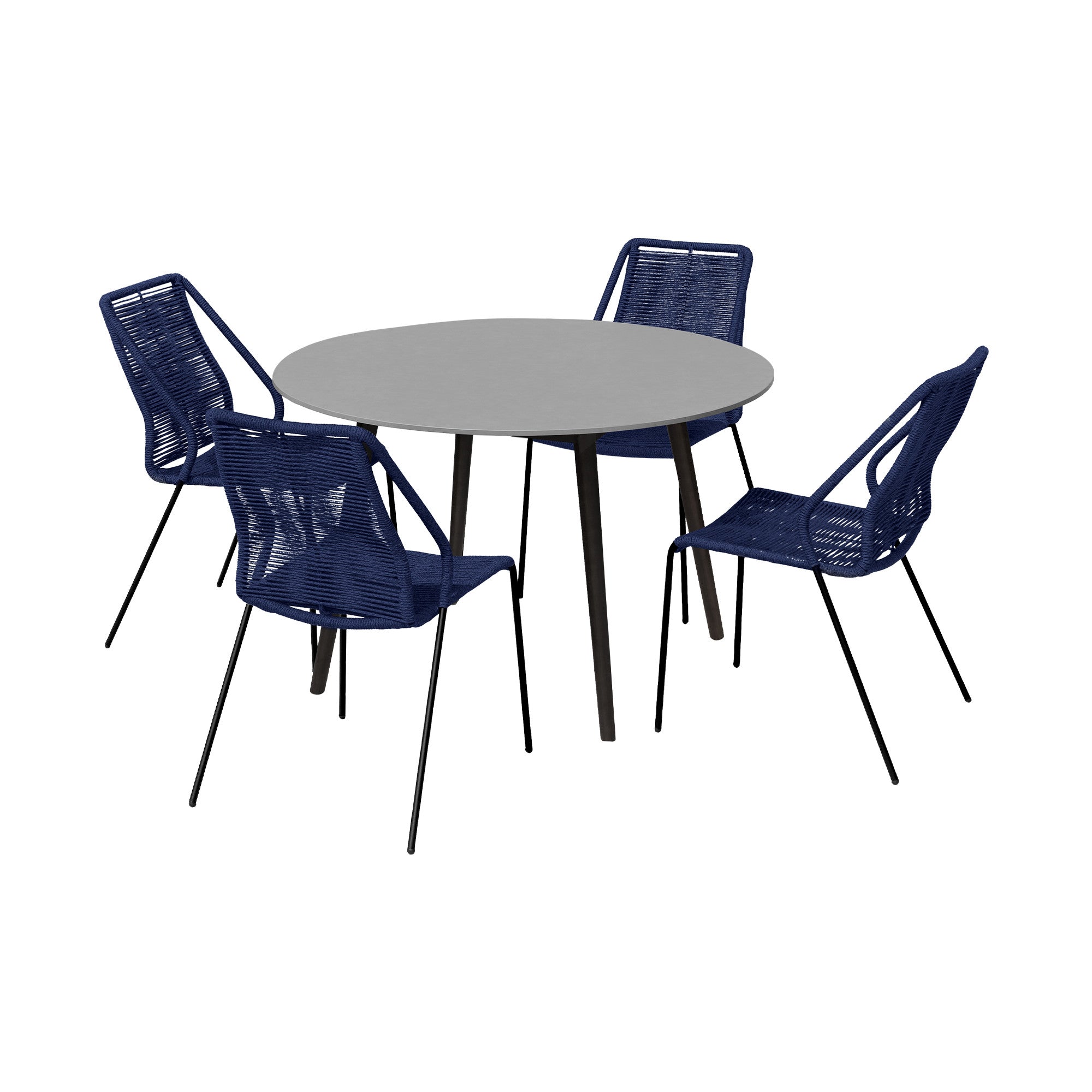 Five Piece Gray and Black Round Stone Dining Set with Four Chairs