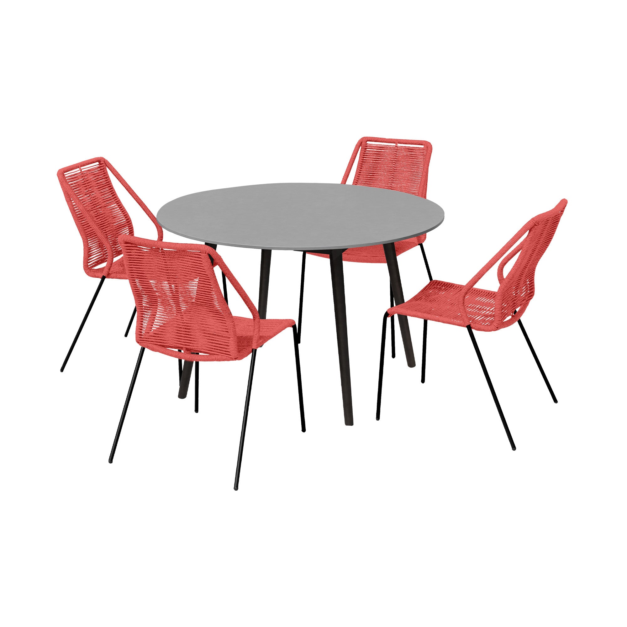 Five Piece Gray and Black Round Stone Dining Set with Four Chairs