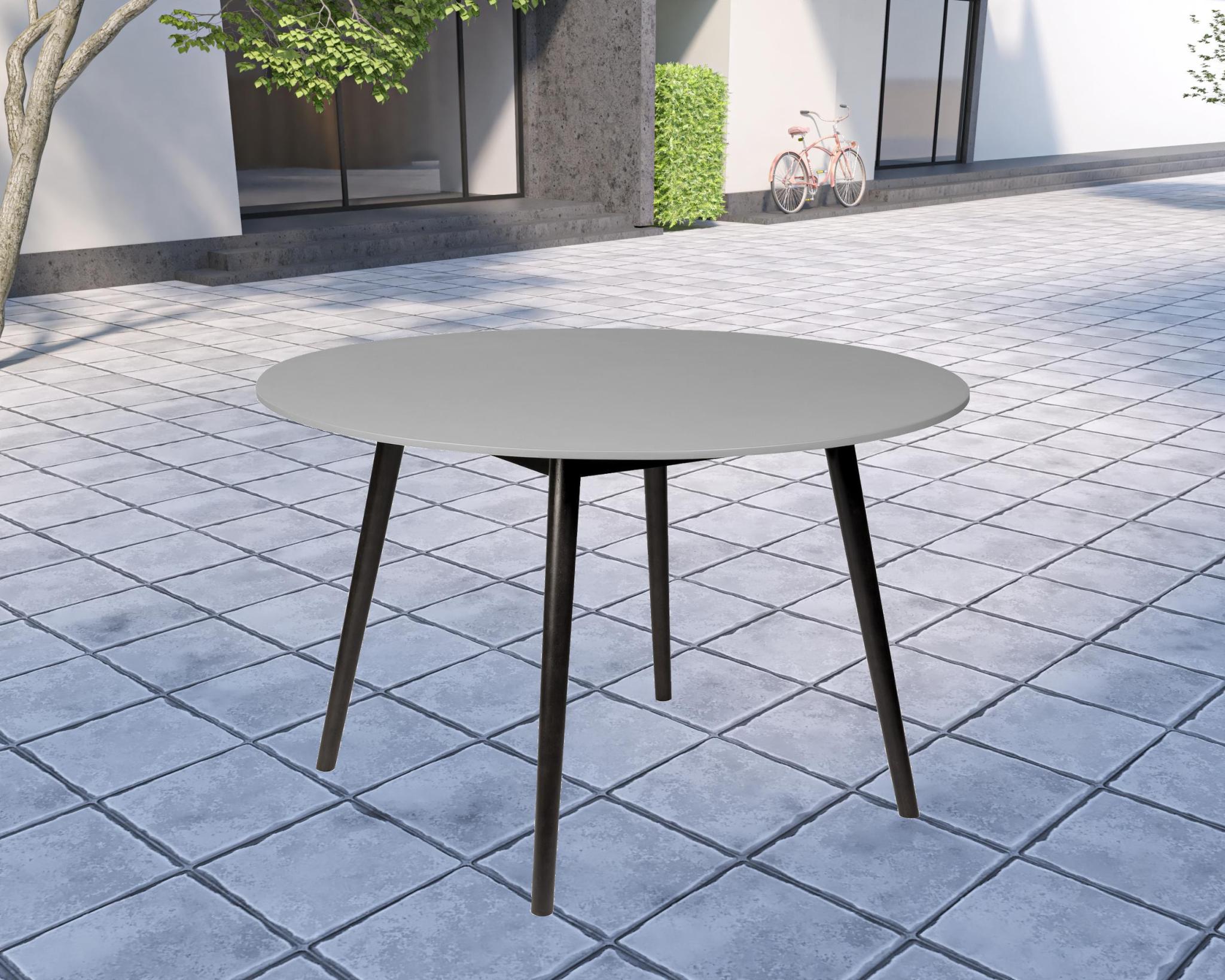 Five Piece Gray and Black Round Stone Dining Set with Four Chairs