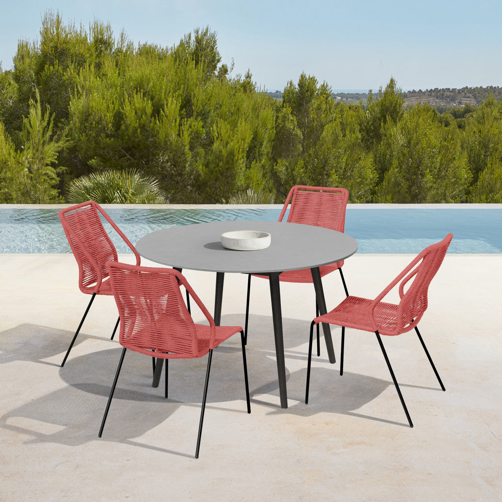 Five Piece Gray and Black Round Stone Dining Set with Four Chairs