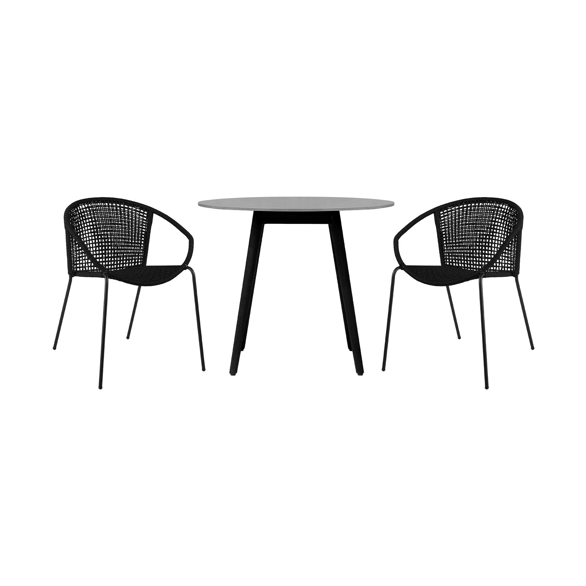 Three Piece Gray and Black Round Stone Dining Set with Two Chairs