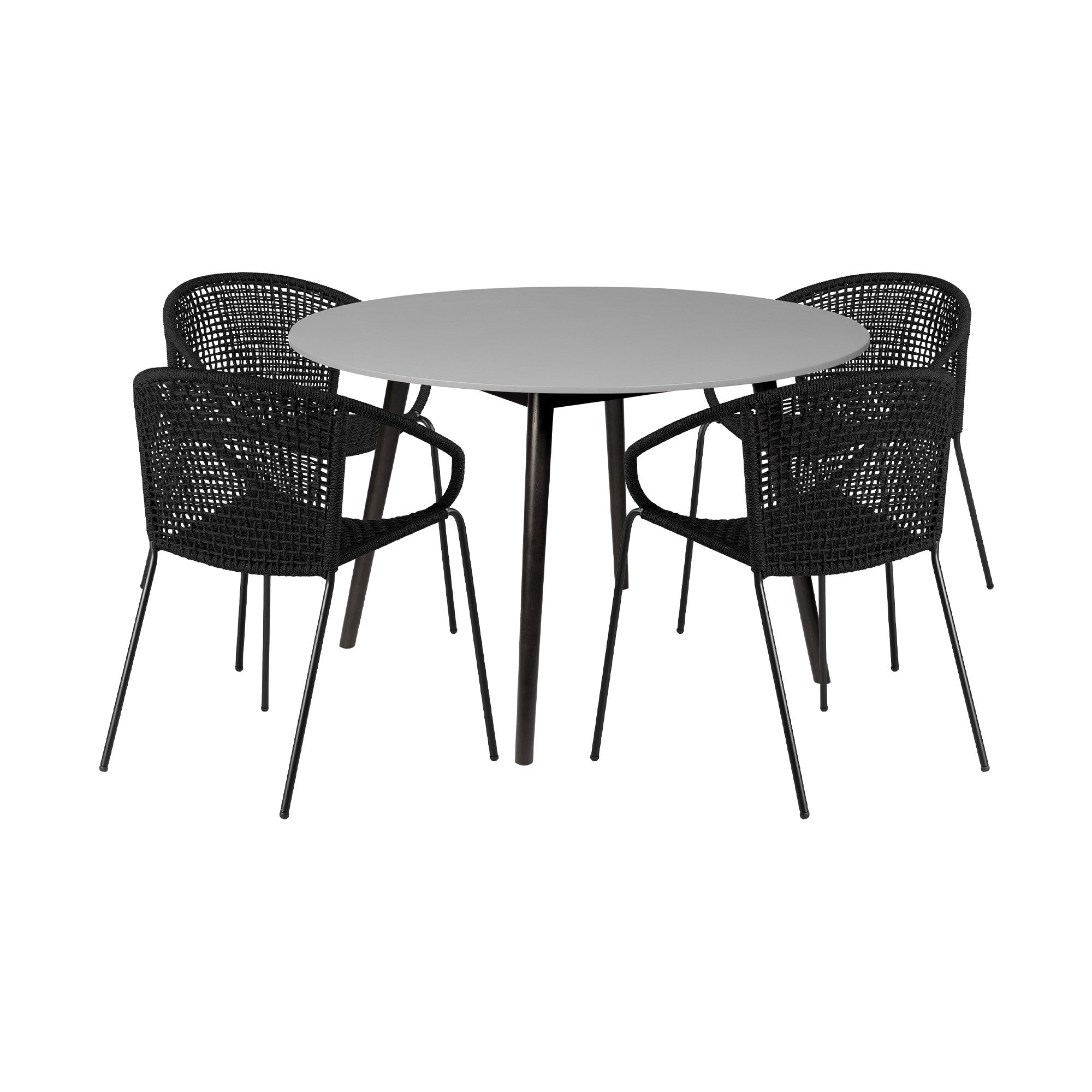 Five Piece Gray and Black Round Stone Dining Set with Four Chairs