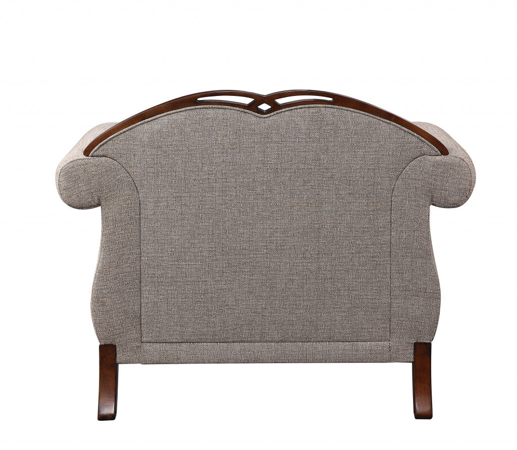 48" Beige and Brown Fabric Floral Arm Chair