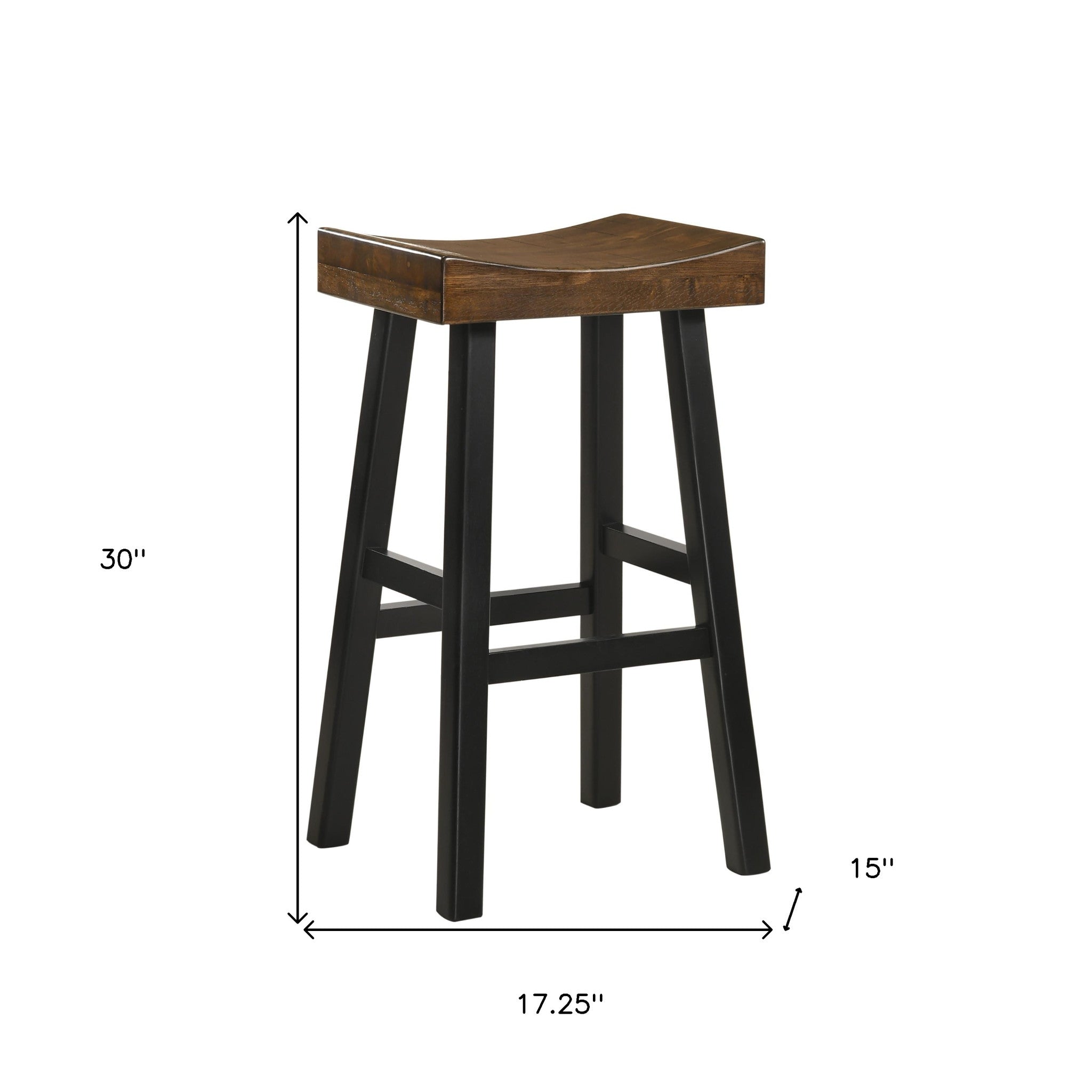 30" Brown and Black Solid Wood Backless Bar Height Bar Chair