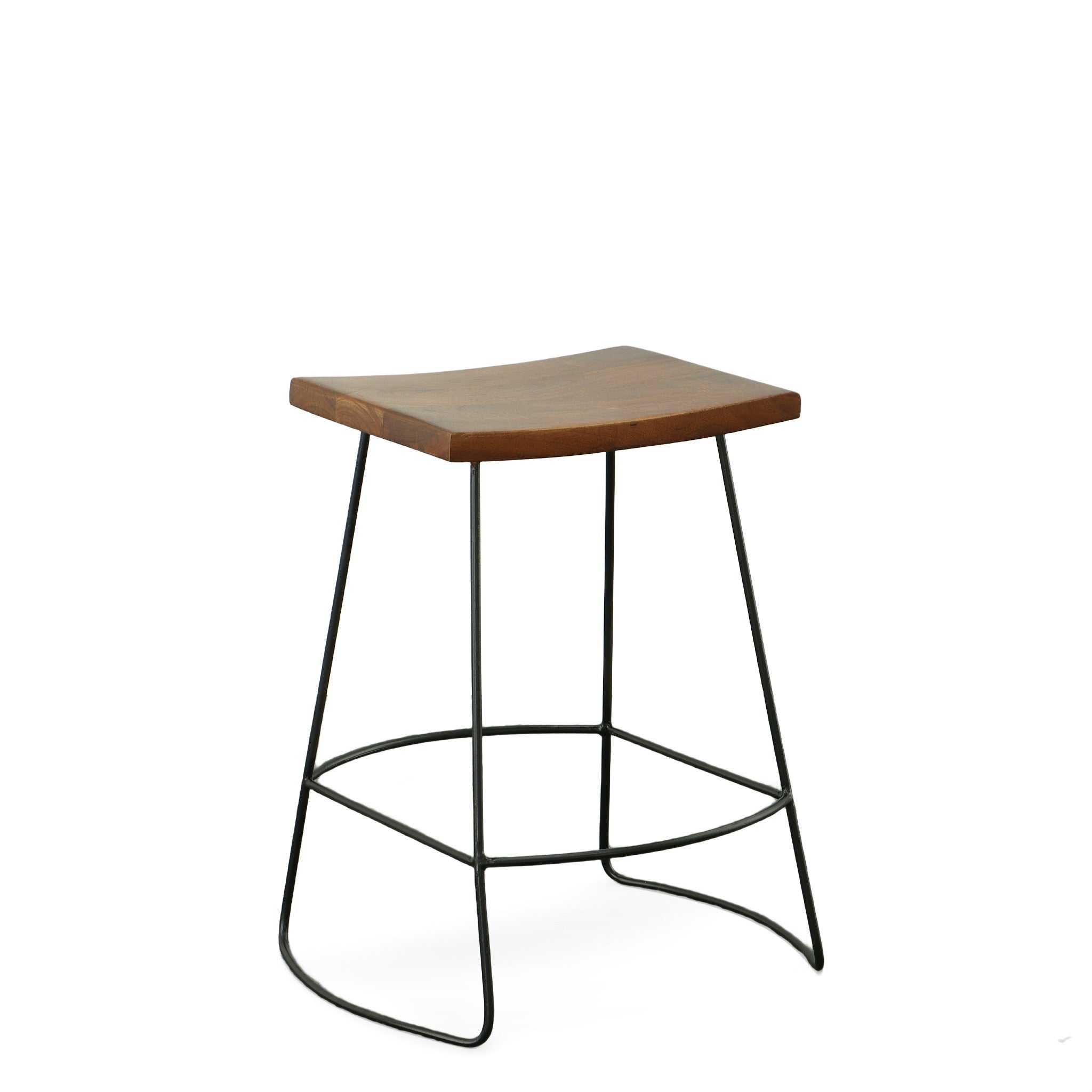 Set of Two 25" Chestnut and Black Solid Wood and Steel Backless Counter Height Bar Chairs