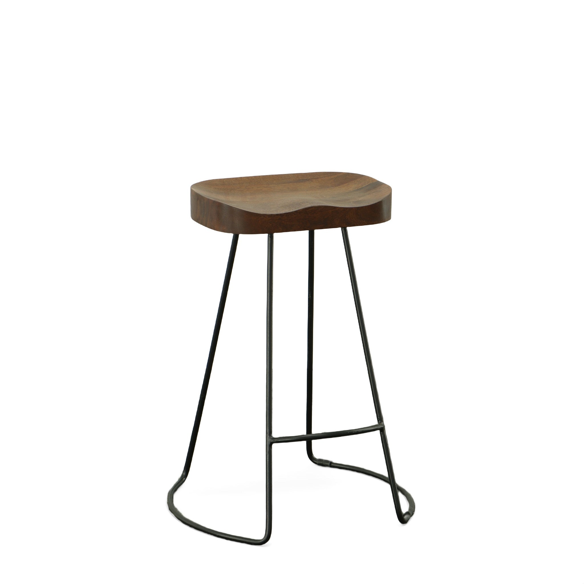 Set of Two 25" Chestnut and Black Solid Wood and Steel Backless Counter Height Bar Chairs