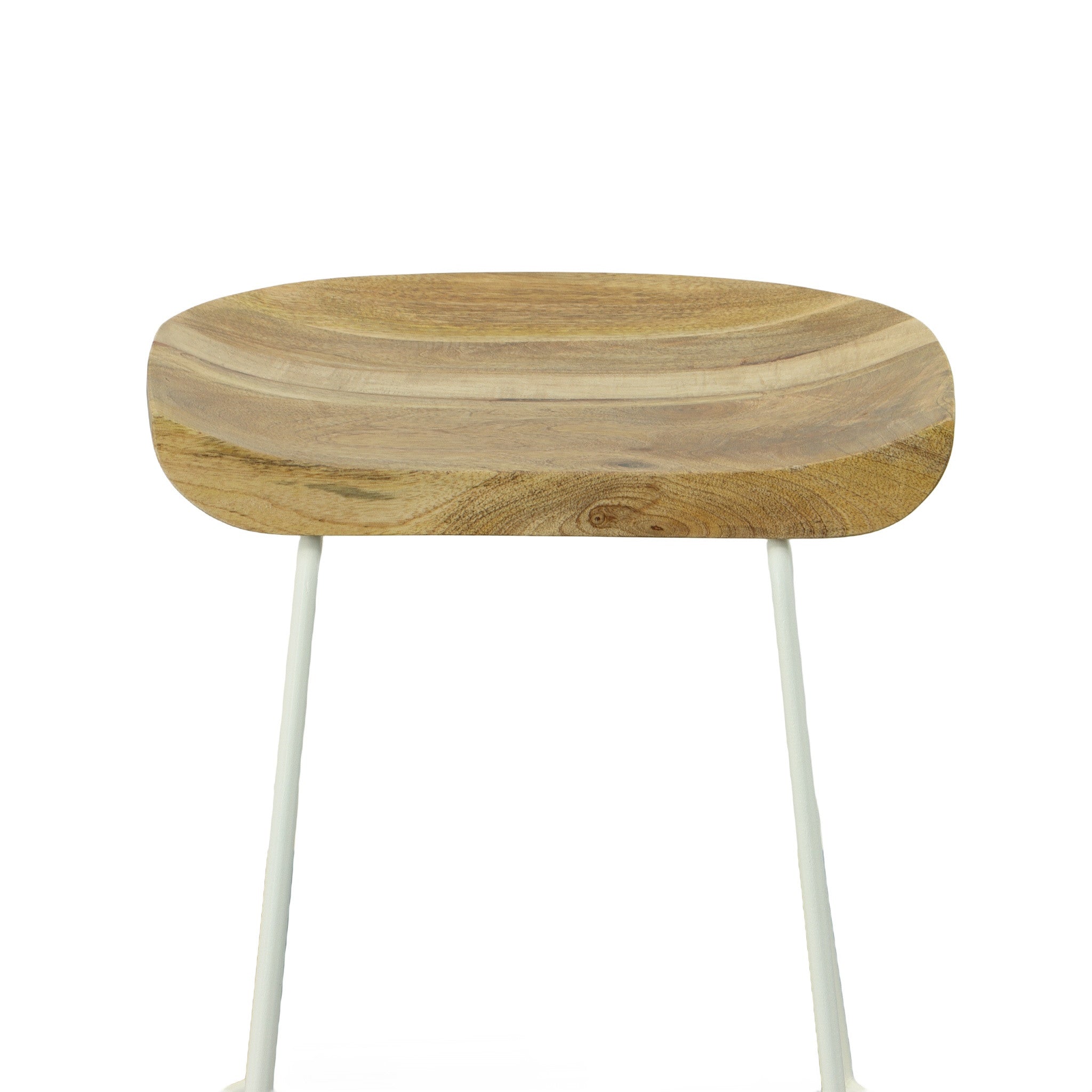 Set of Two 25" Natural and White Solid Wood and Steel Backless Counter Height Bar Chairs