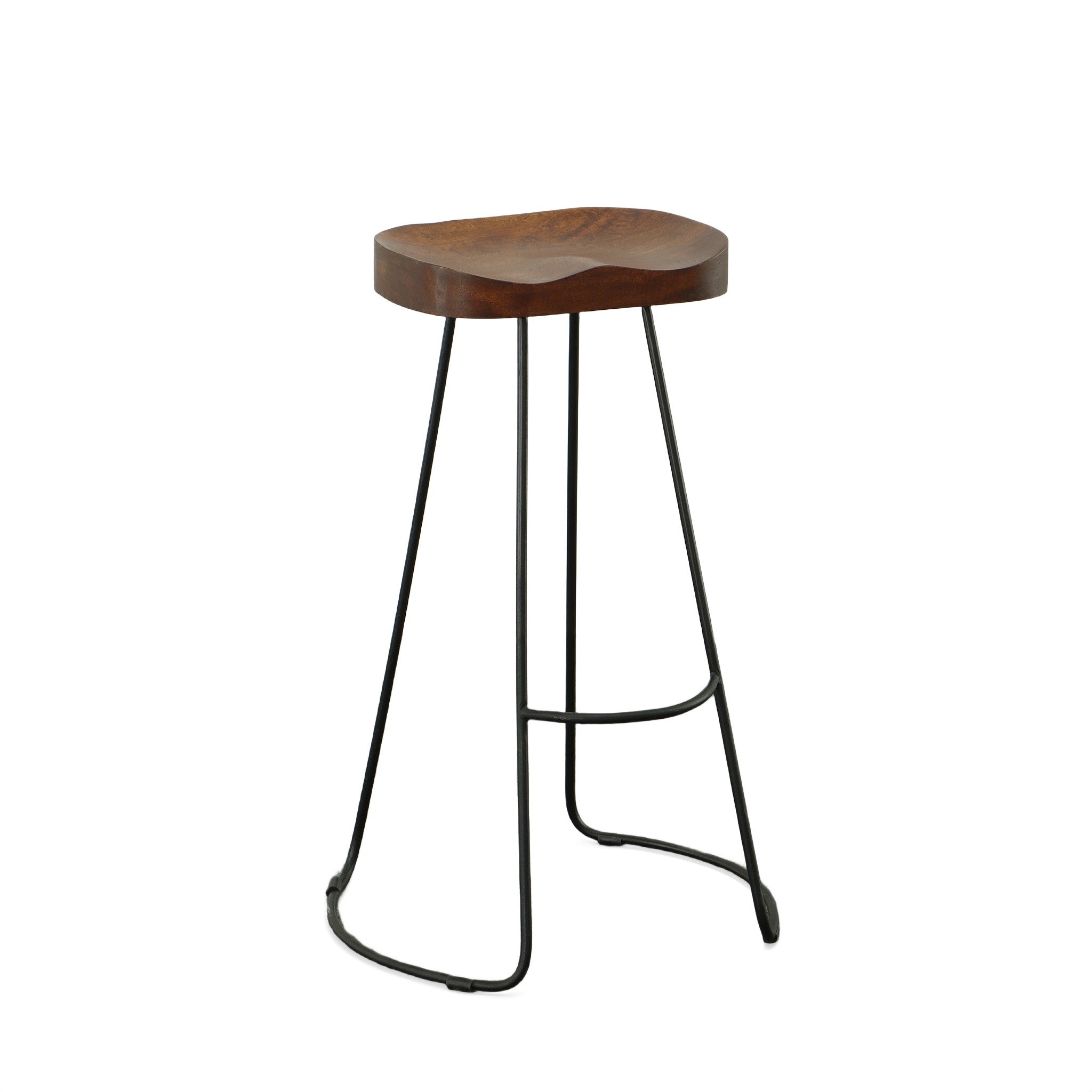 Set of Two 31" Chestnut and Black Solid Wood and Steel Backless Bar Height Bar Chairs