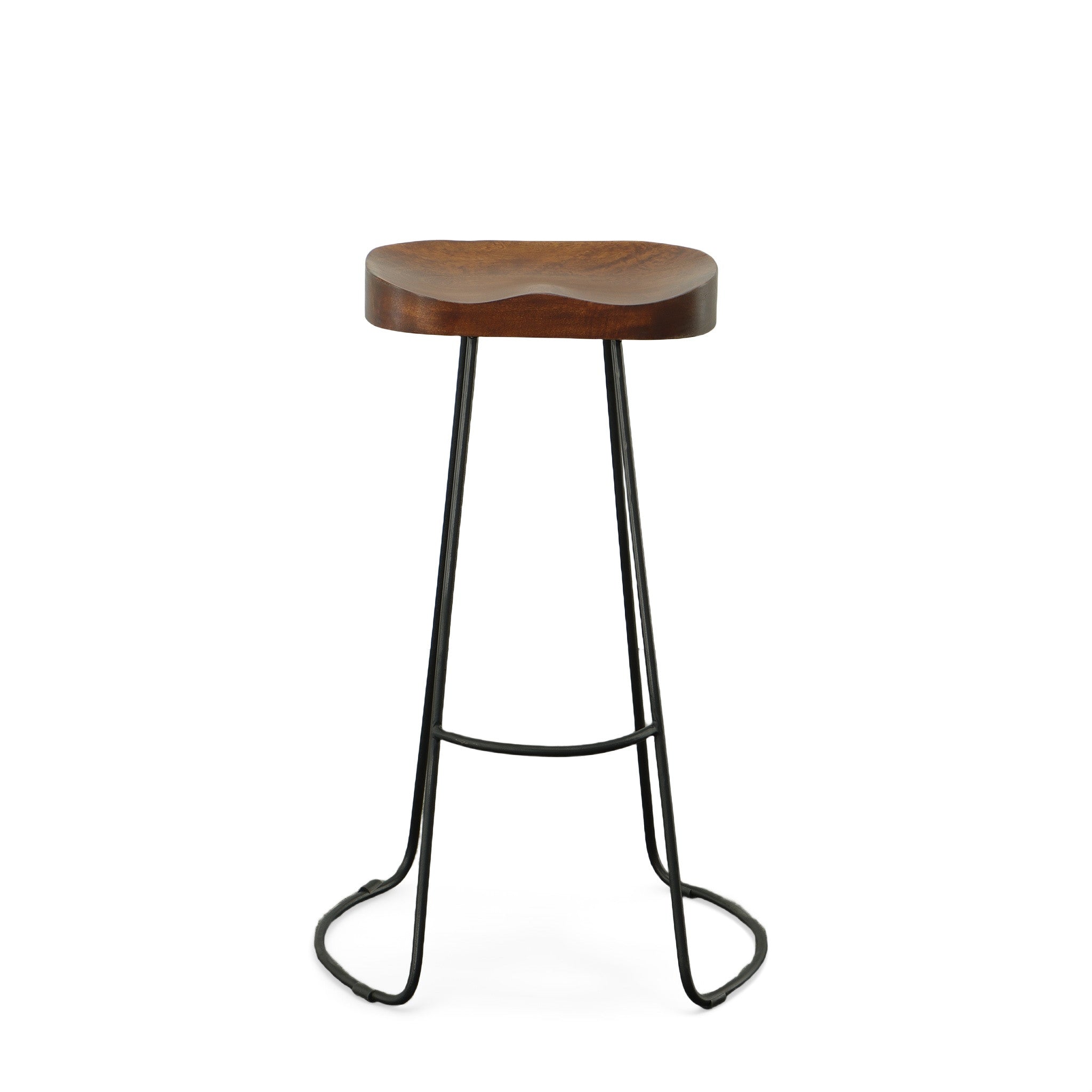 Set of Two 31" Chestnut and Black Solid Wood and Steel Backless Bar Height Bar Chairs