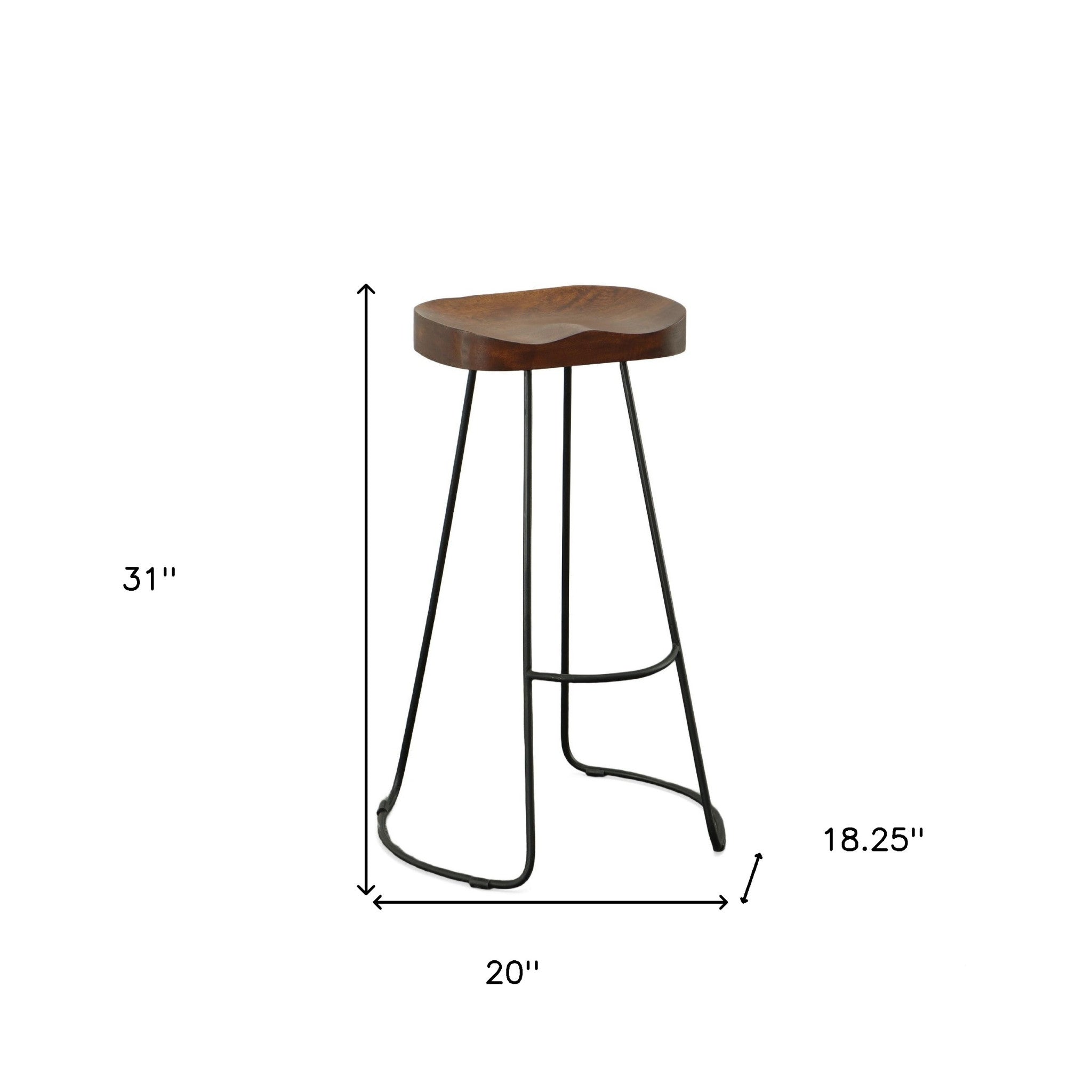 Set of Two 31" Chestnut and Black Solid Wood and Steel Backless Bar Height Bar Chairs