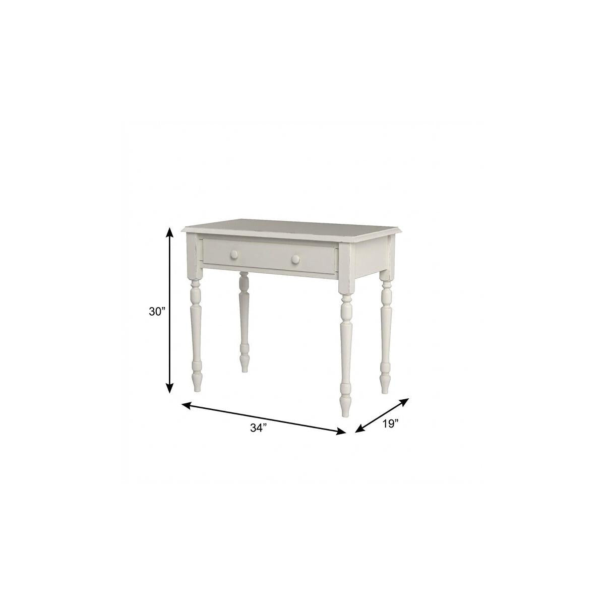 34" Off White Solid Wood Writing Desk