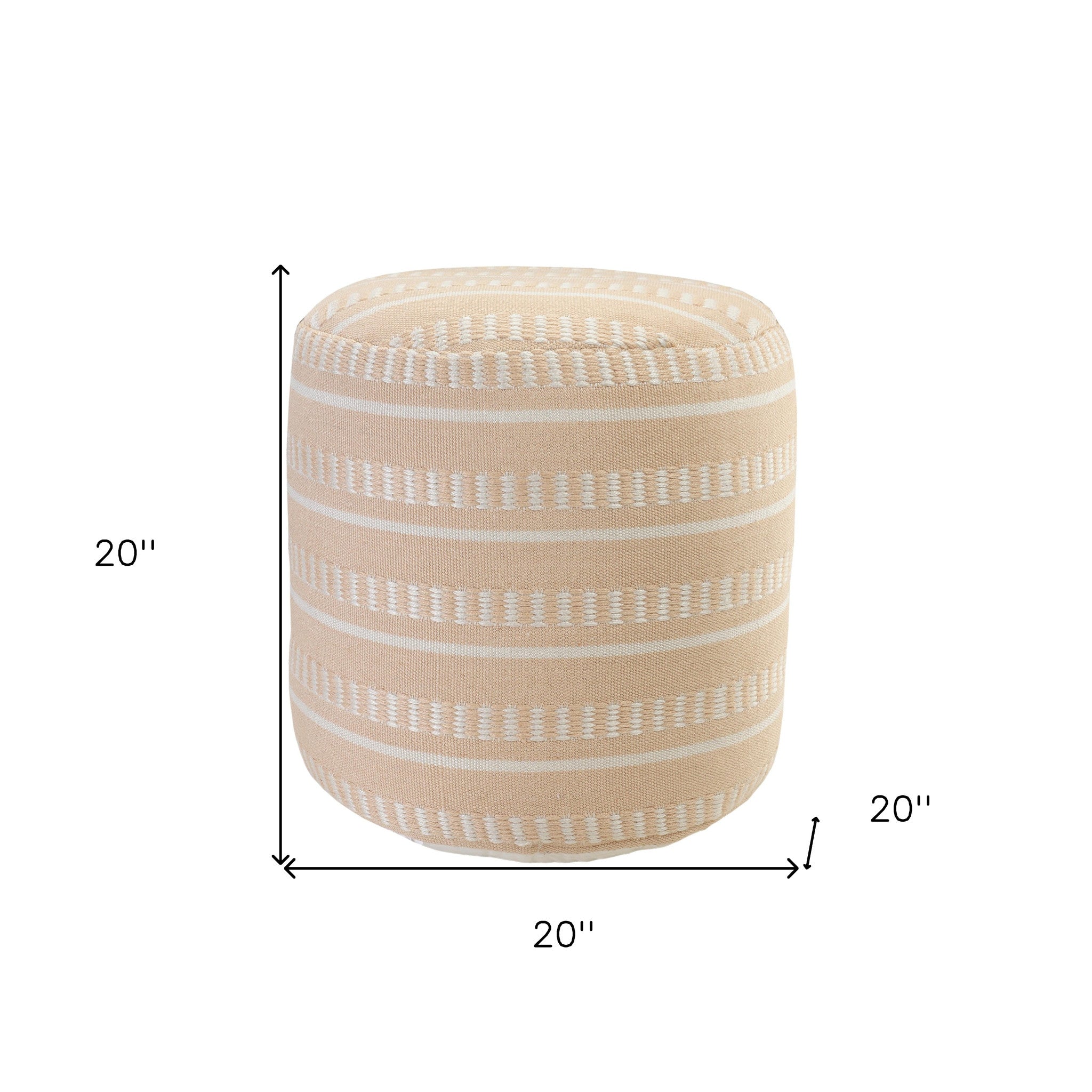 20" Orange Polyester Round Striped Indoor Outdoor Pouf Ottoman