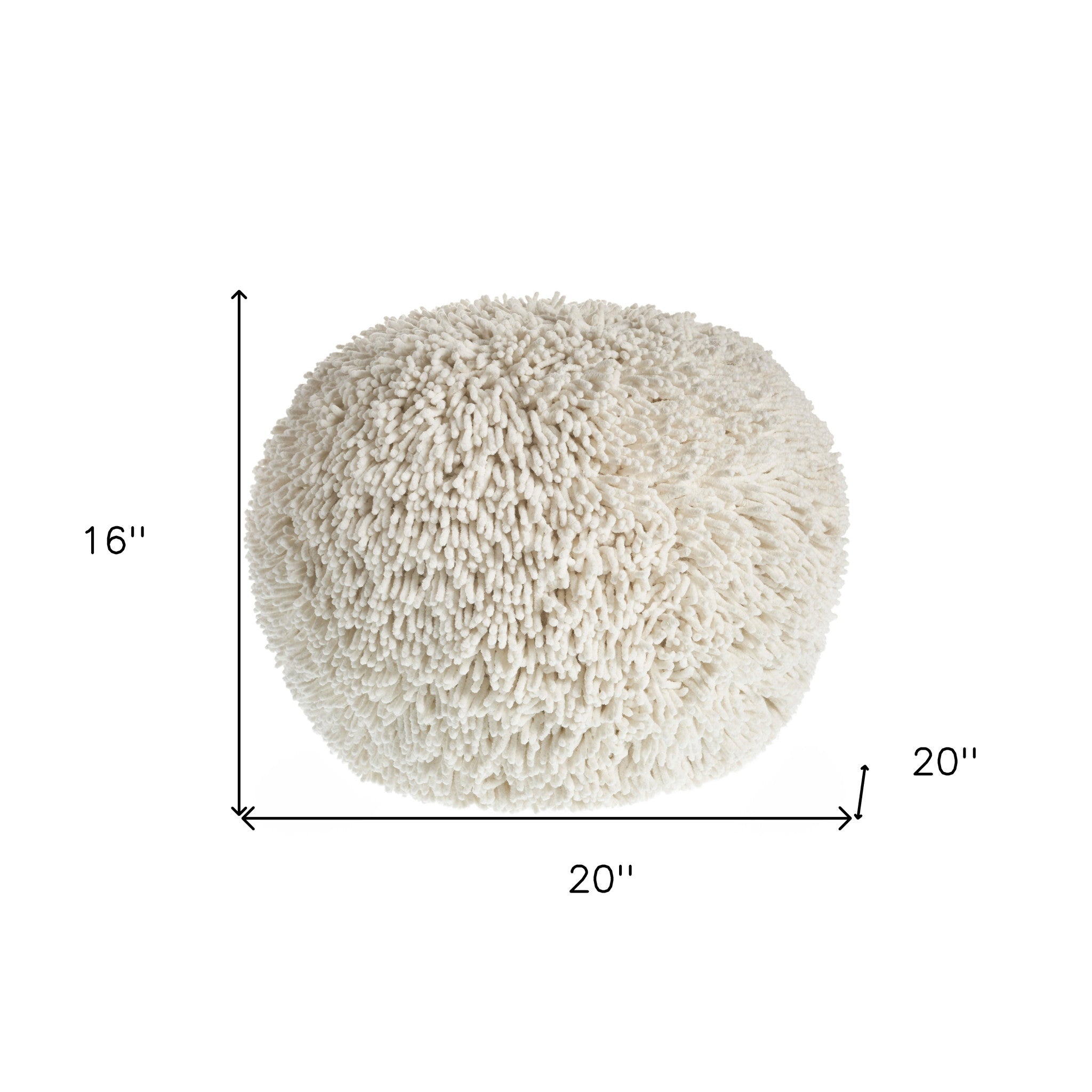 20" Cream Cotton Tufted Geometric Round Pouf Ottoman
