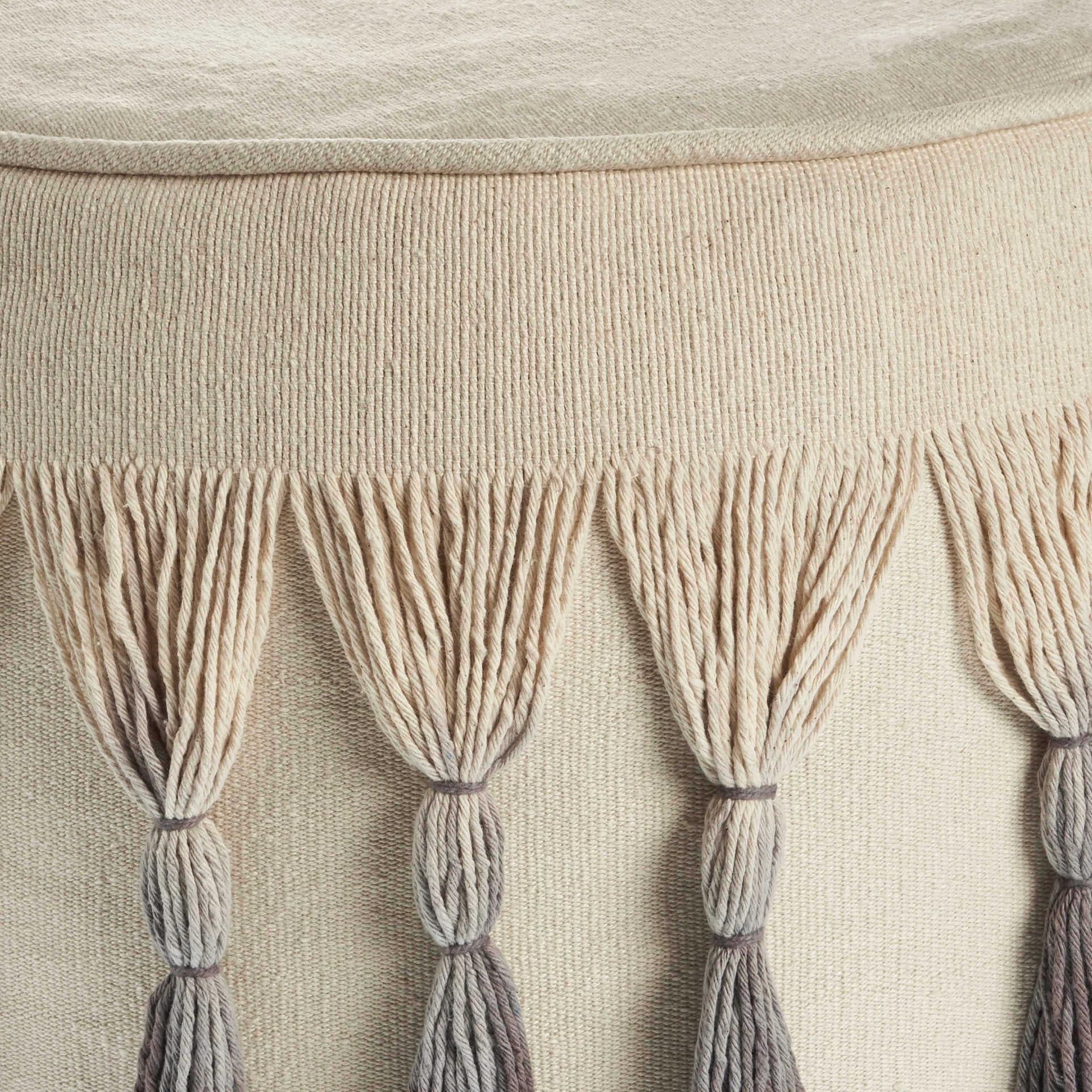 20" Beige Cotton Round Ombre Pouf Ottoman