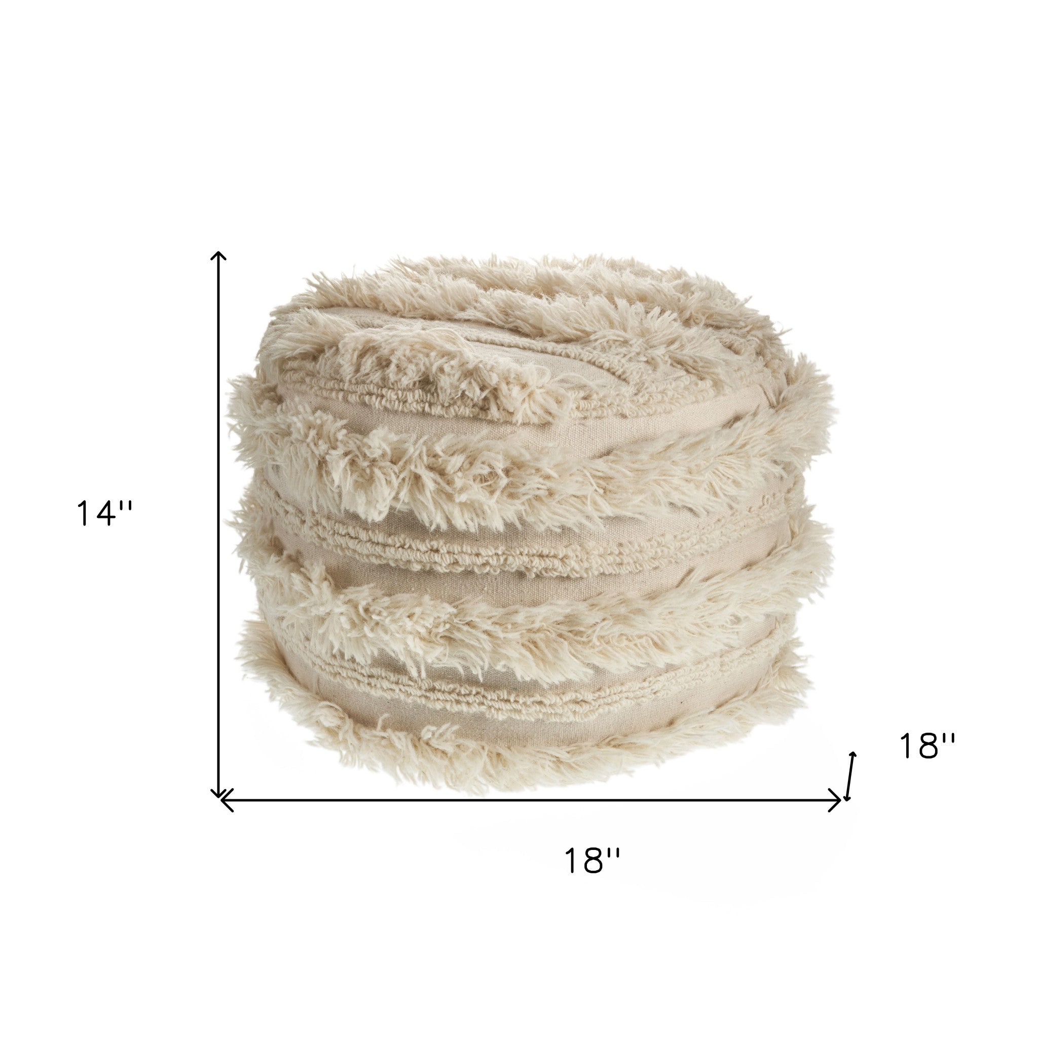 18" Ivory Cotton Striped Round Pouf Ottoman