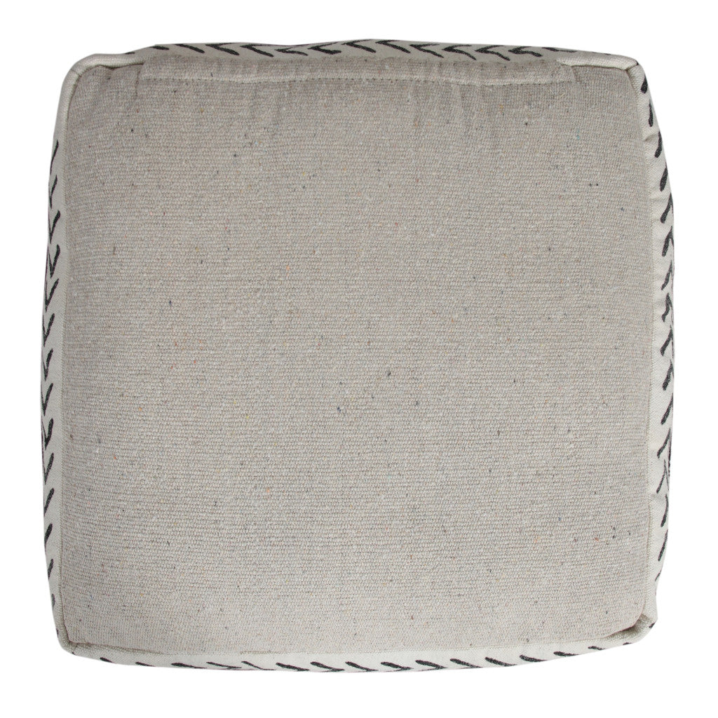 18" White Cotton Striped Pouf Ottoman