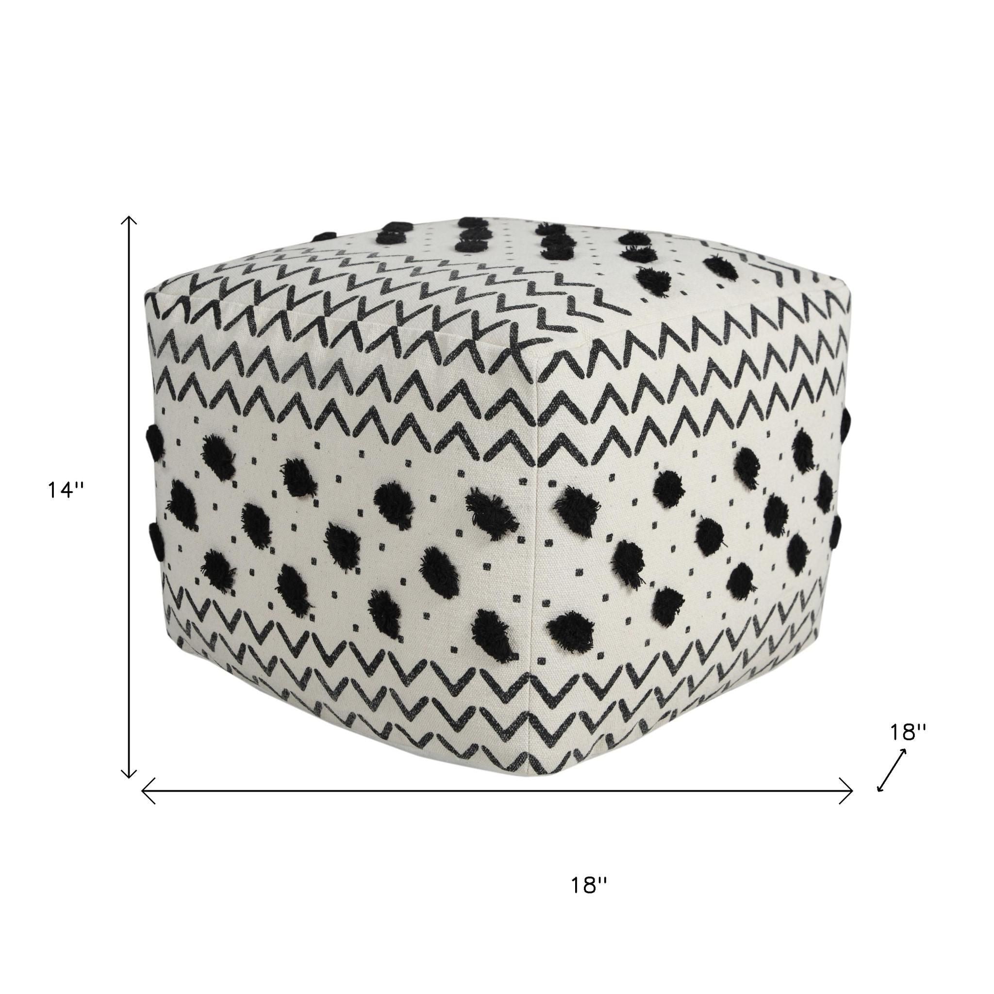 18" White Cotton Chevron Pouf Ottoman