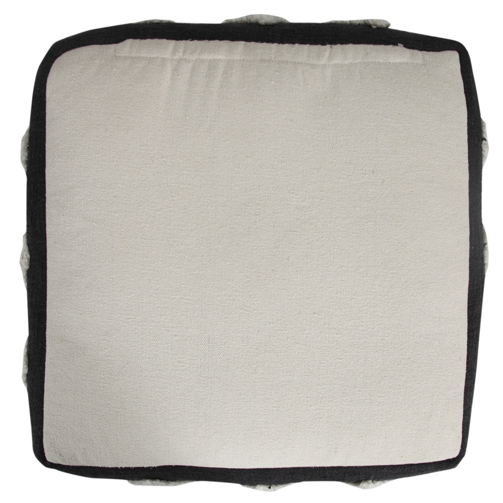 18" Black Cotton Geometric Pouf Ottoman