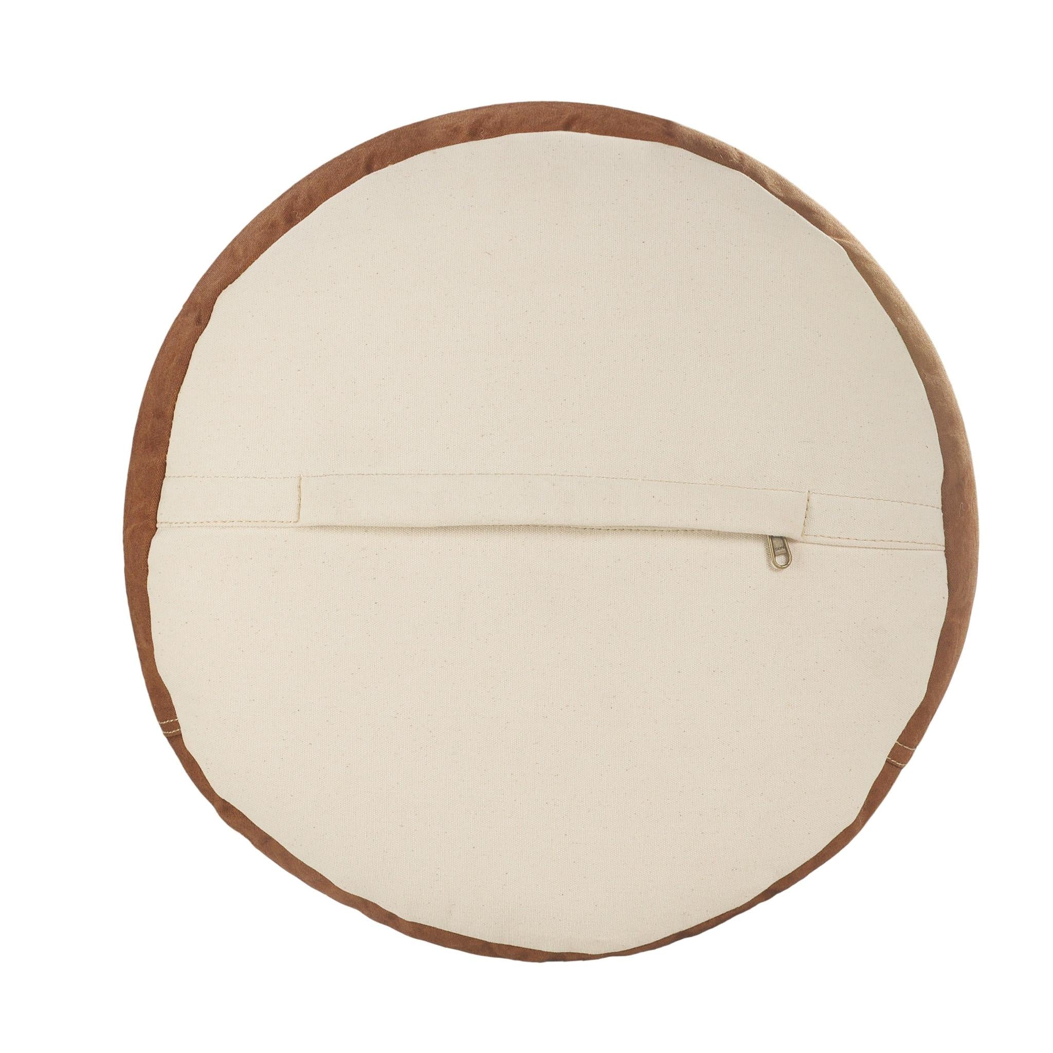 16" Tan Cotton Striped Cylinder Pouf Ottoman