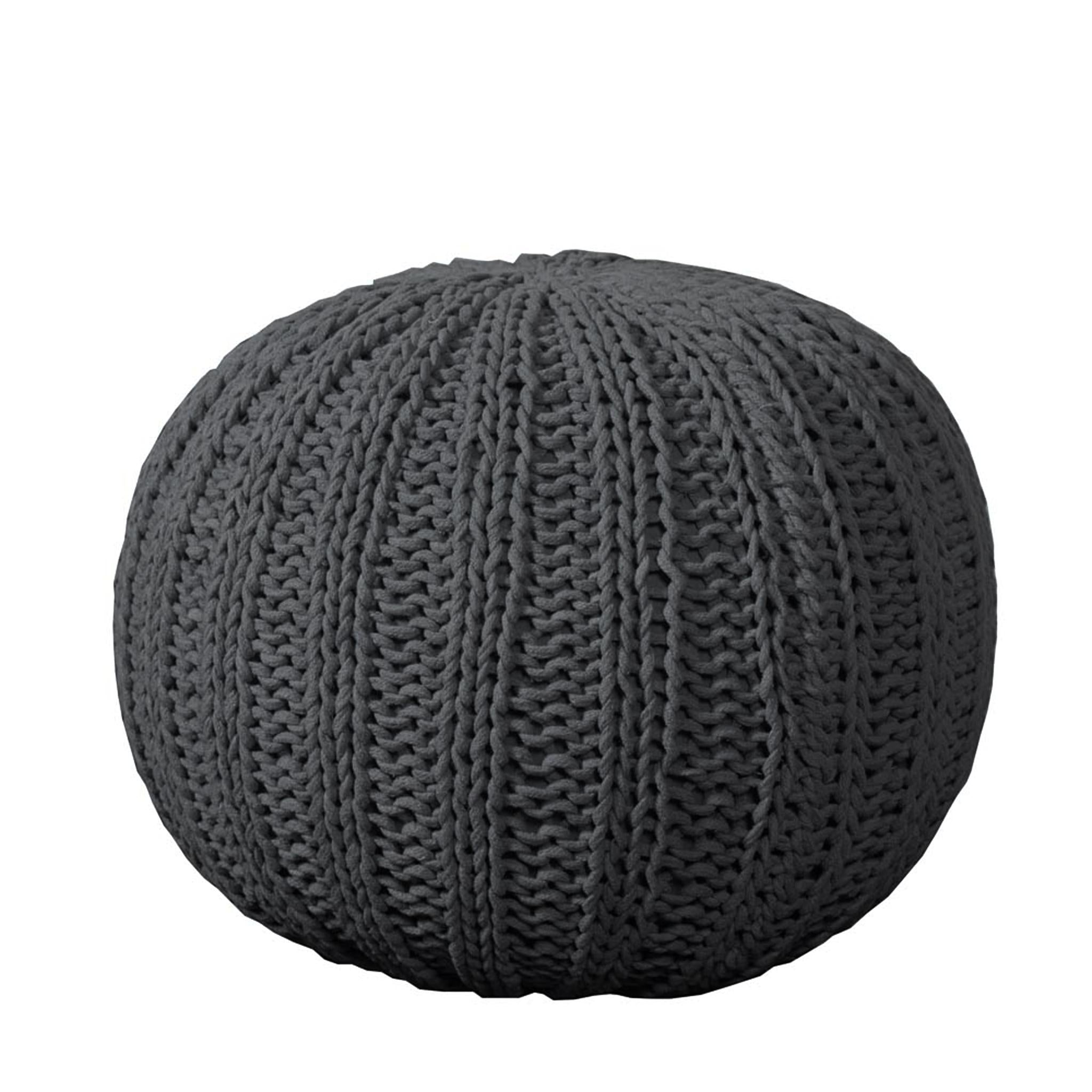 20" Black Cotton Round Pouf Ottoman