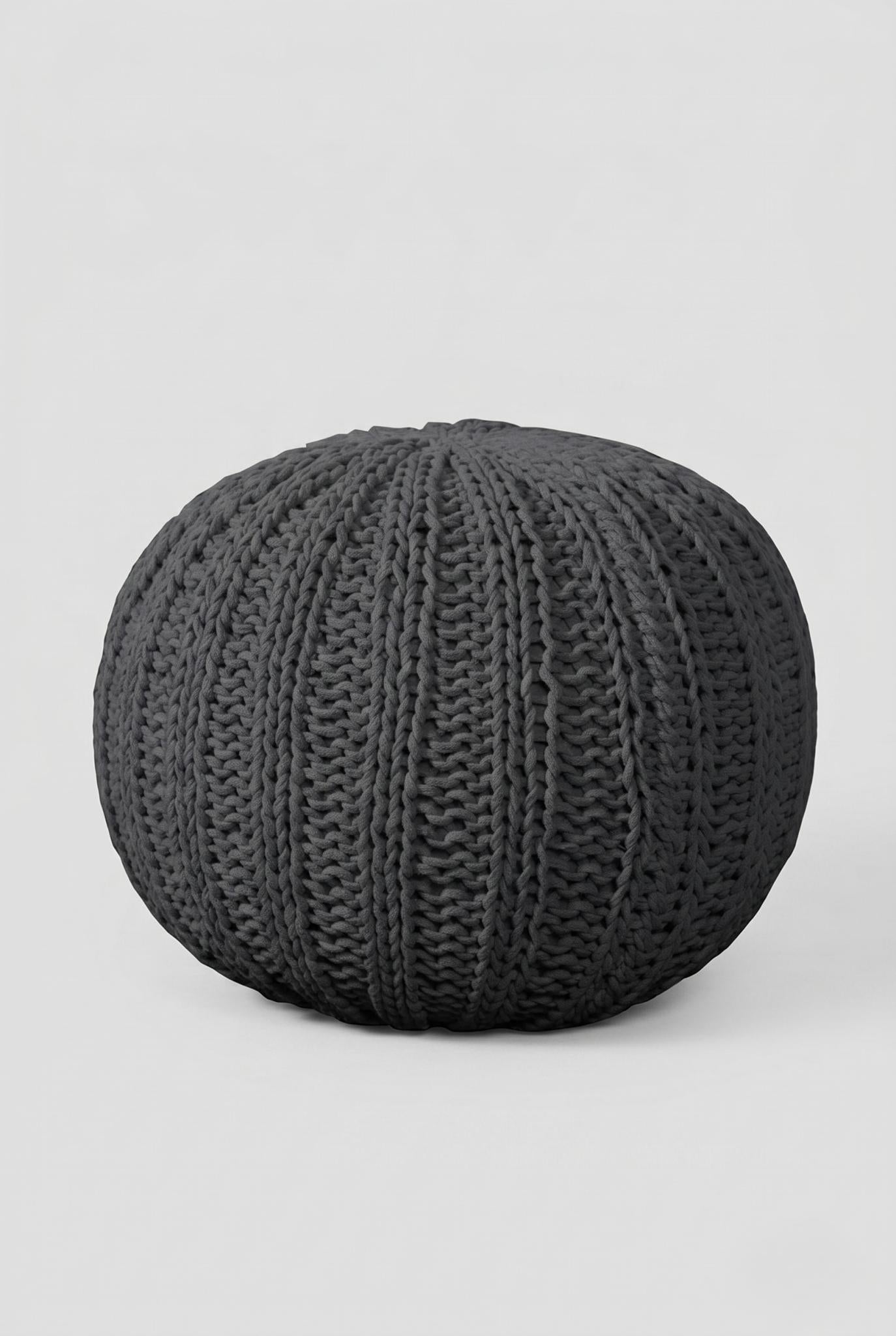 20" Black Cotton Round Pouf Ottoman