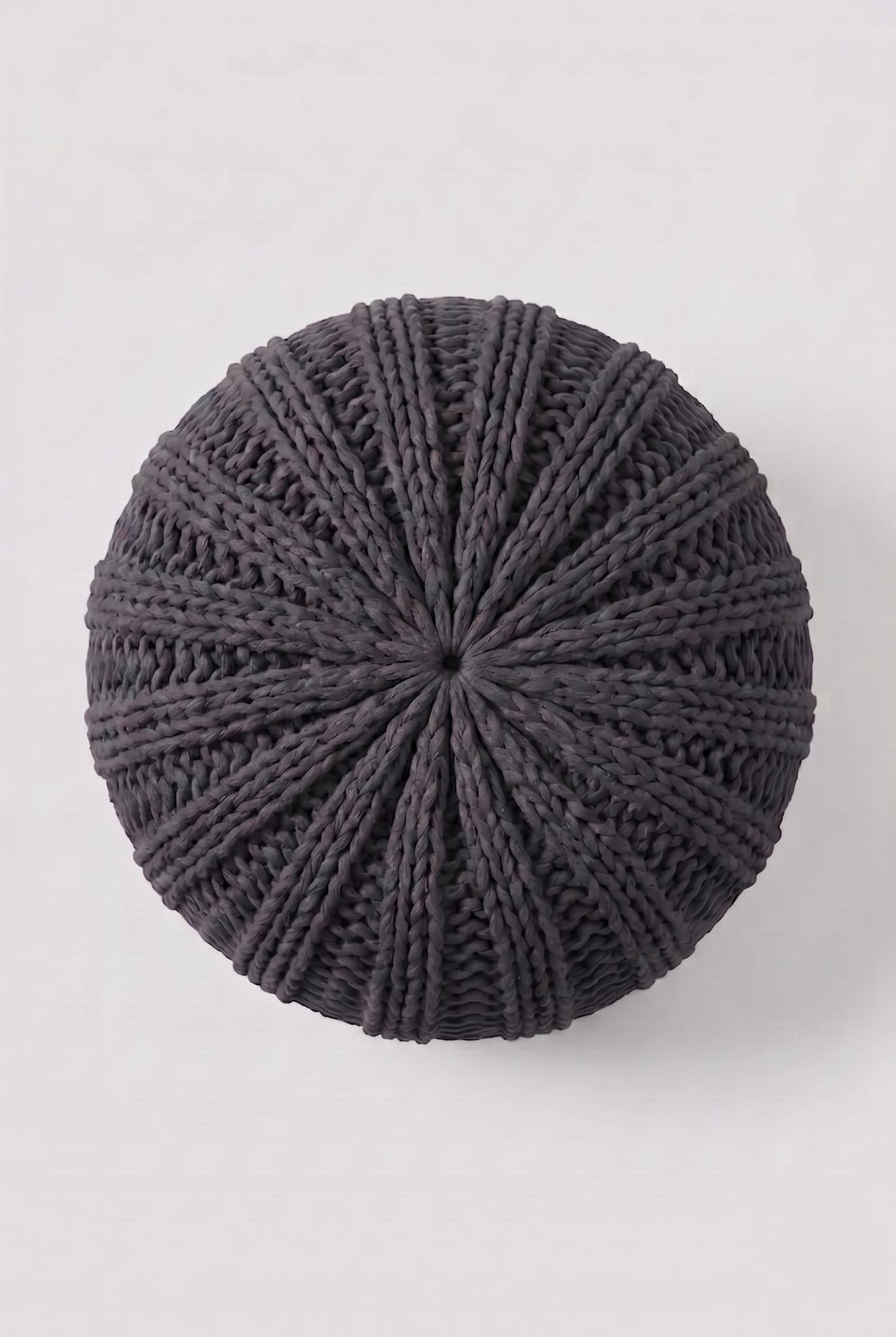 20" Black Cotton Round Pouf Ottoman