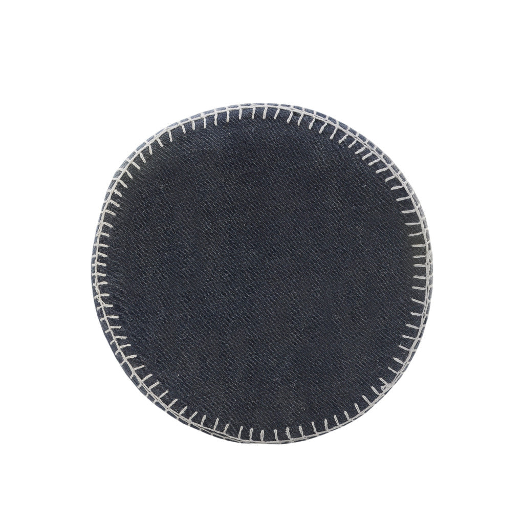 18" Blue Cotton Cylinder Striped Pouf Ottoman