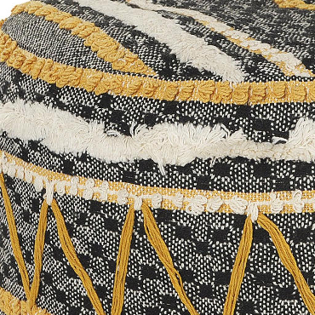 18" Black Cotton Striped Cylinder Pouf Ottoman